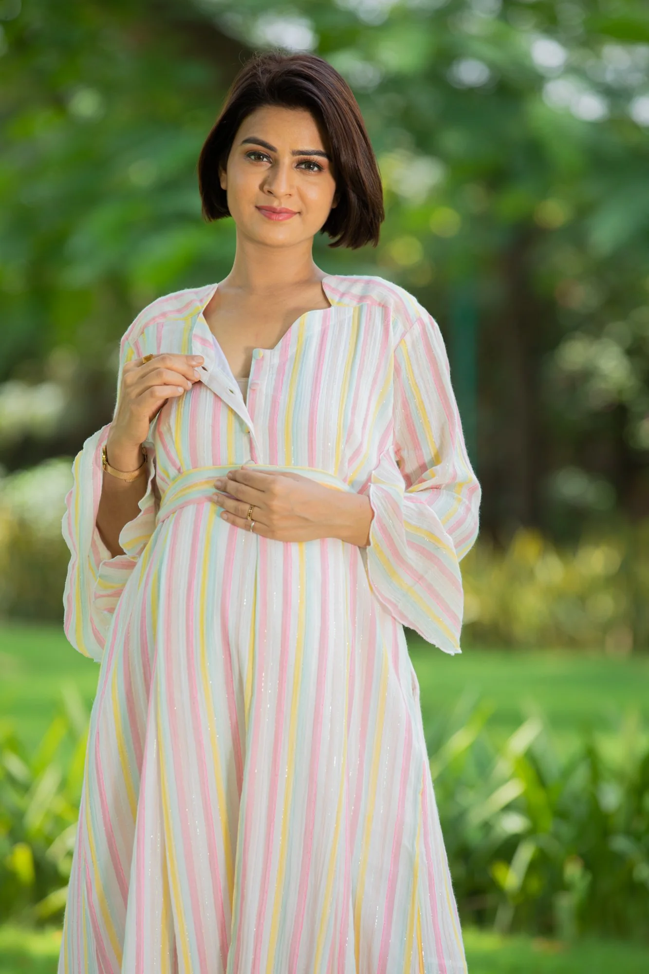 Pastel Striped Maternity & Nursing Dress - Chenance