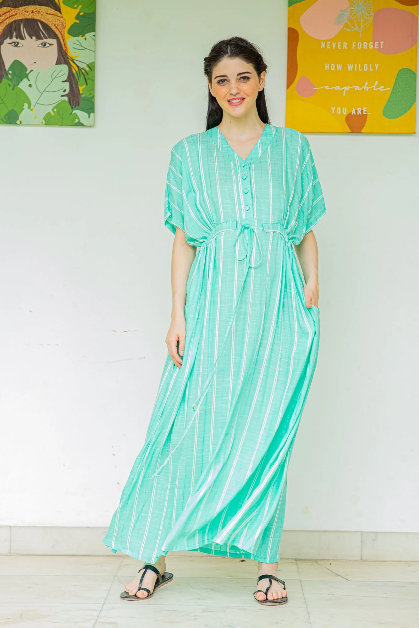 Pastel Green Maternity & Nursing Dress / Delivery Gown/ Night Dress - Chenance
