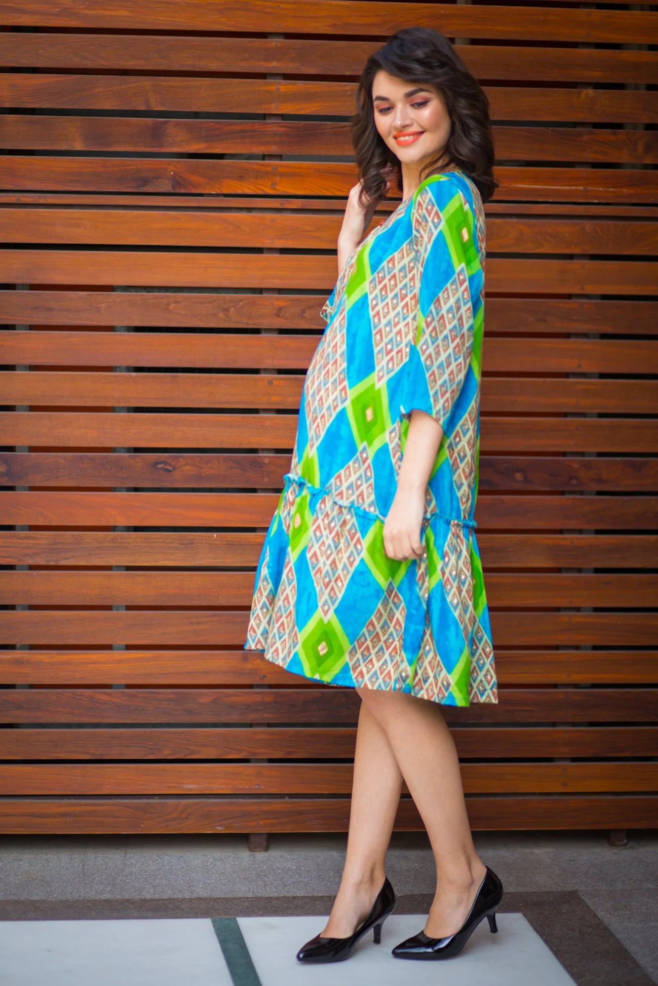 Aquamarine Diamond Maternity & Nursing Dress - Chenance