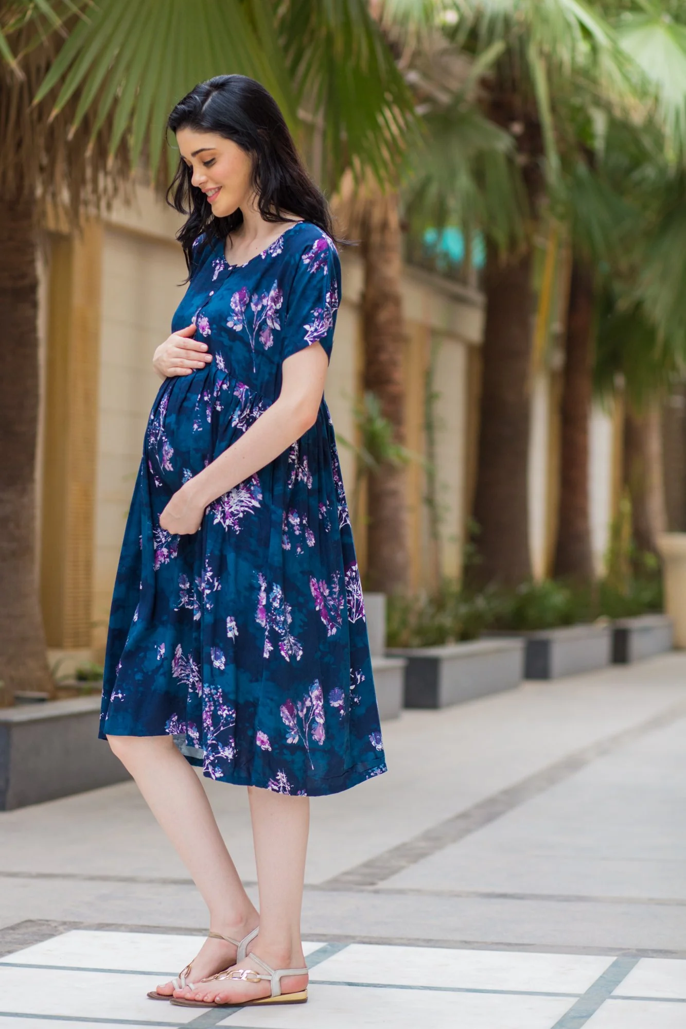 Emerald Washed Cotton Maternity & Nursing Dress - Chenance