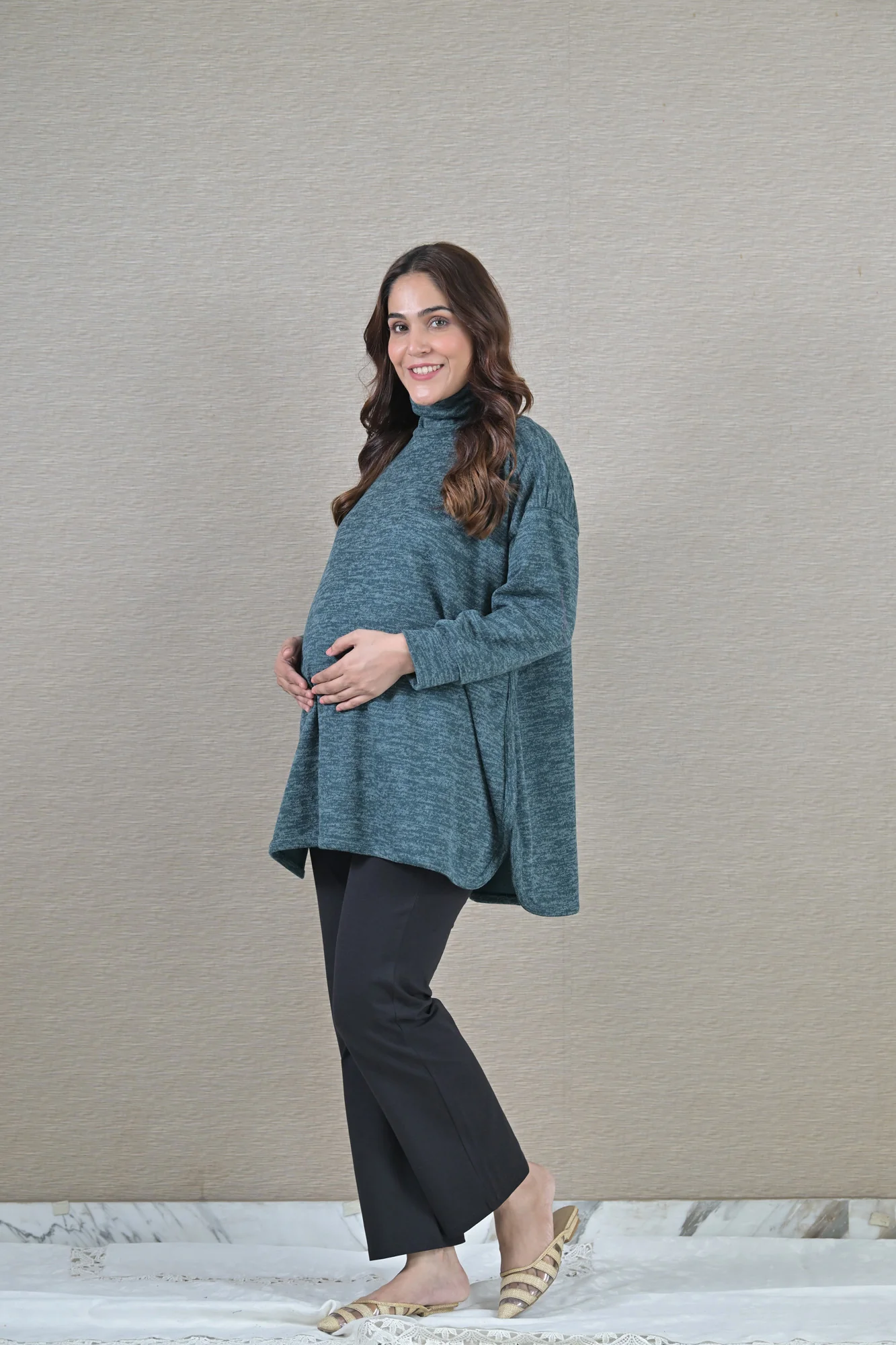 Arabian Green Maternity & Nursing Side-Slit Sweater Winter Top - Chenance
