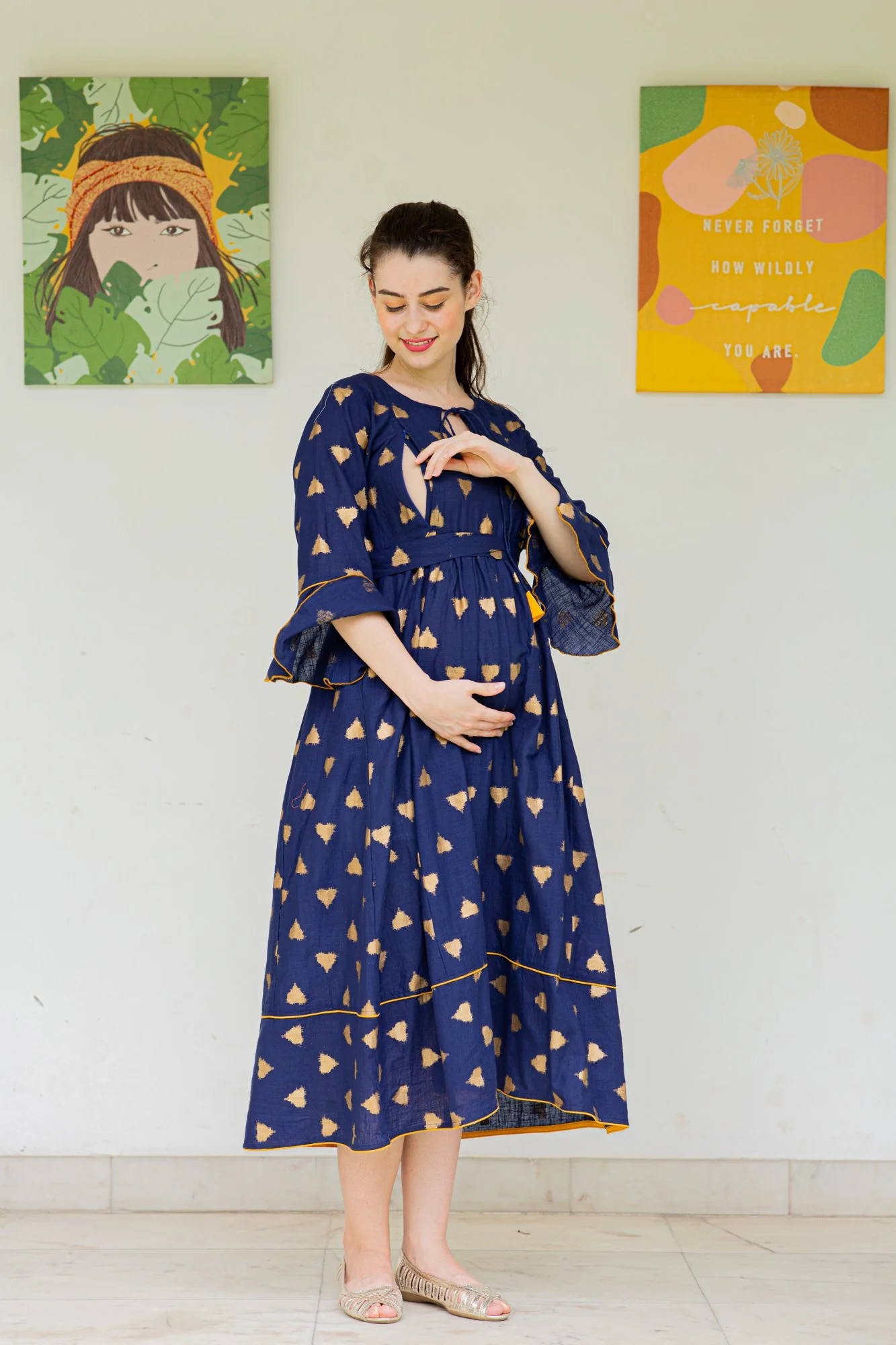 Cobalt Triangle Maternity & Nursing Kurta Dress - Chenance