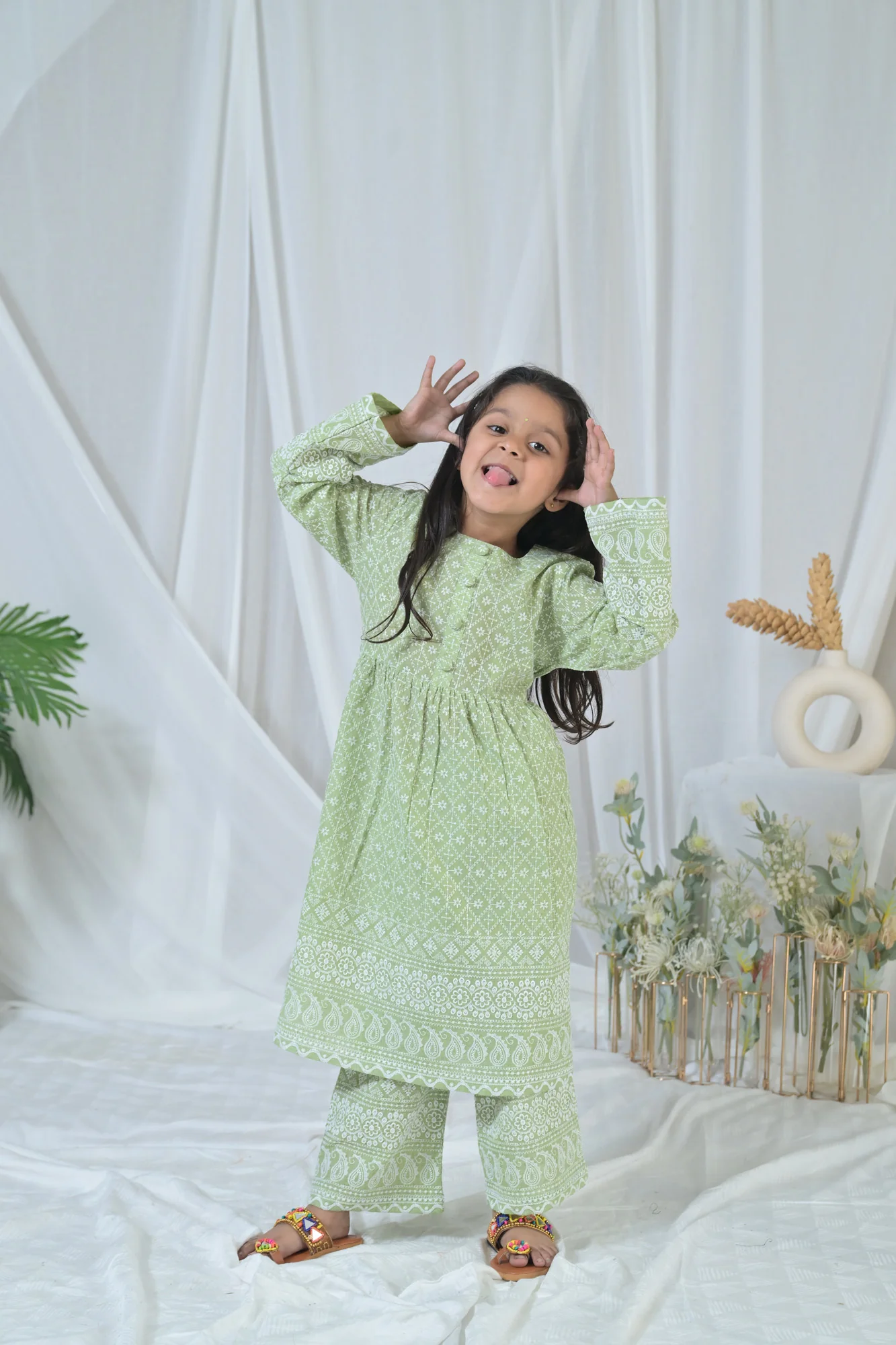 Winsome Olive Green Kurta Set (2pc) (0-12 Yrs) - Chenance