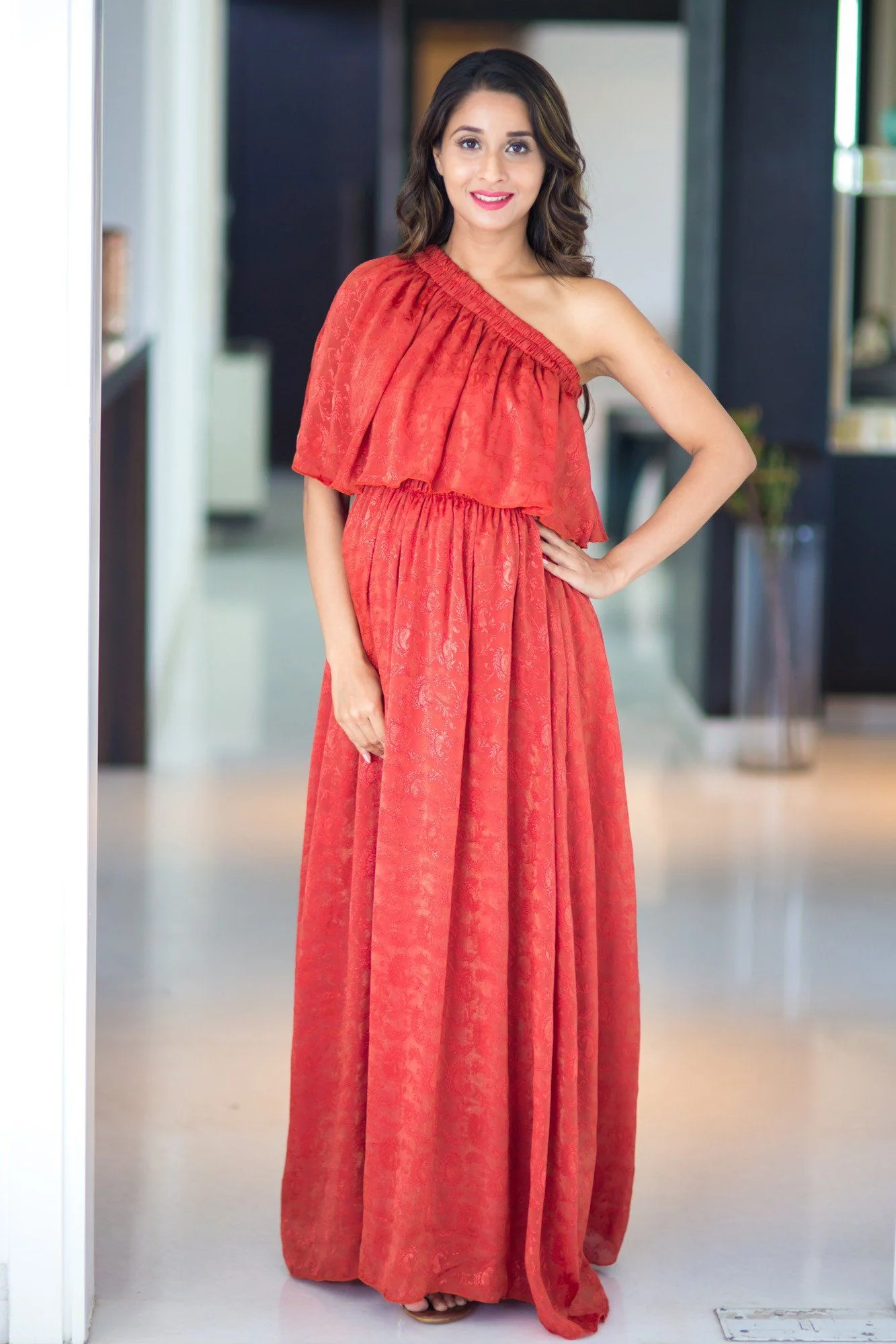 Auburn Luxe One Shoulder Maternity Maxi Dress - Chenance