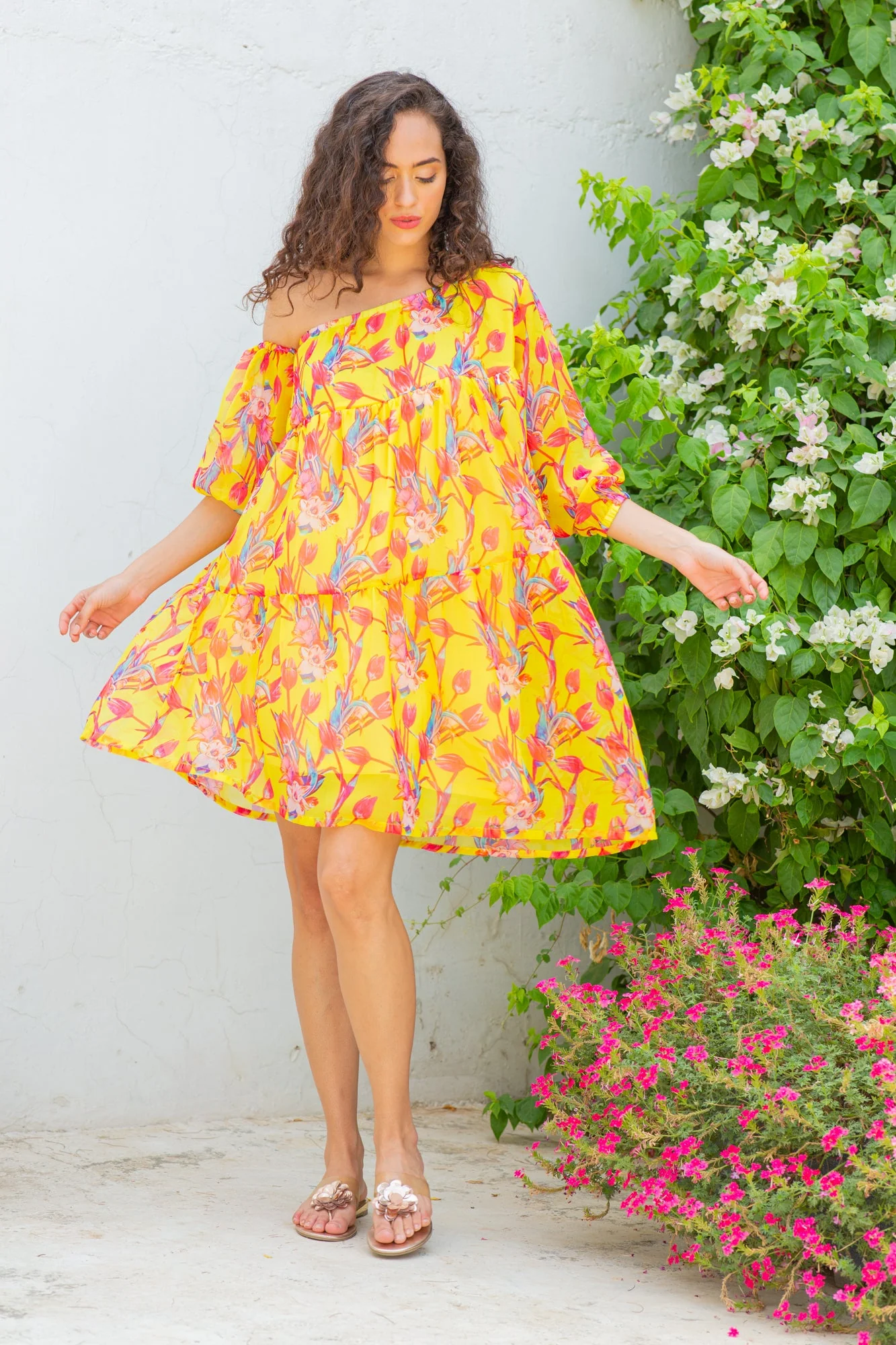 Vivacious Daisy Yellow Maternity & Nursing One-Shoulder Knee Dress - Chenance