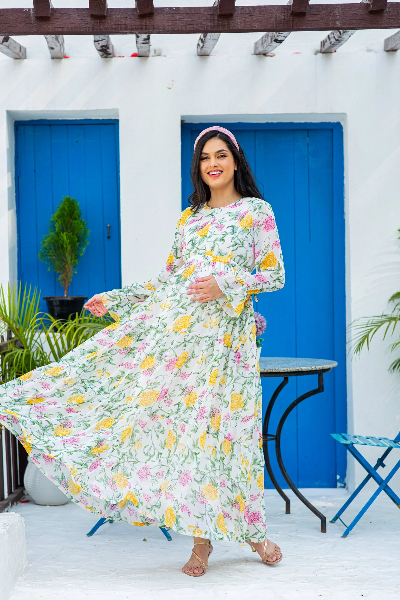 Snowy Blossom Maternity & Nursing Layer Dress - Chenance