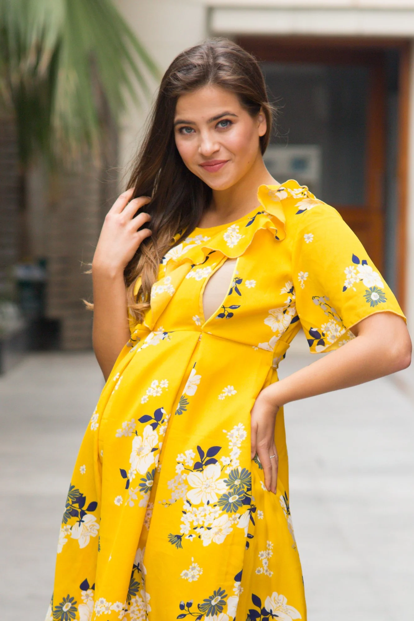 Sunrise Yellow Frill Maternity & Nursing Dress - Chenance