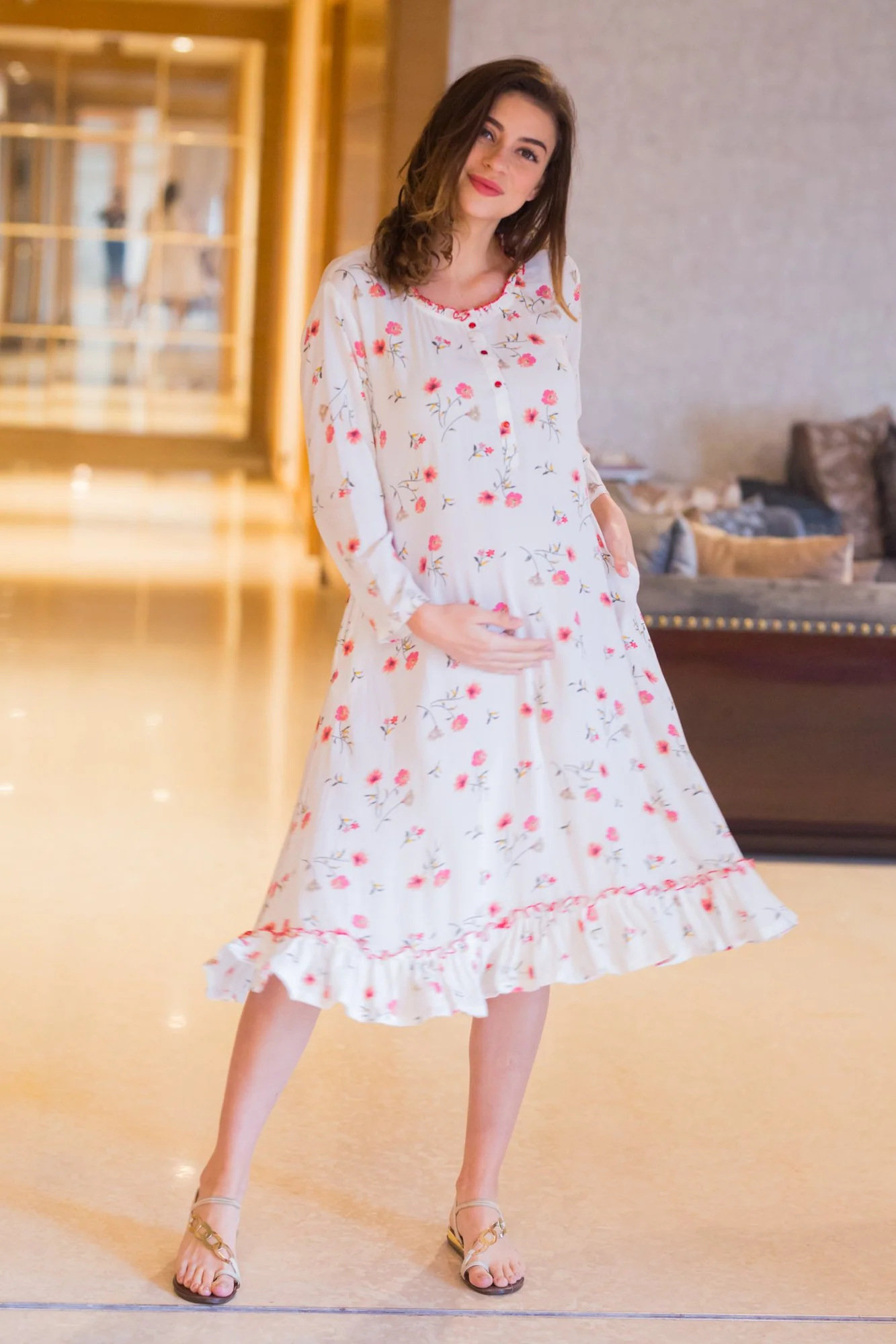 Daisy White Maternity & Nursing Night Dress - Chenance