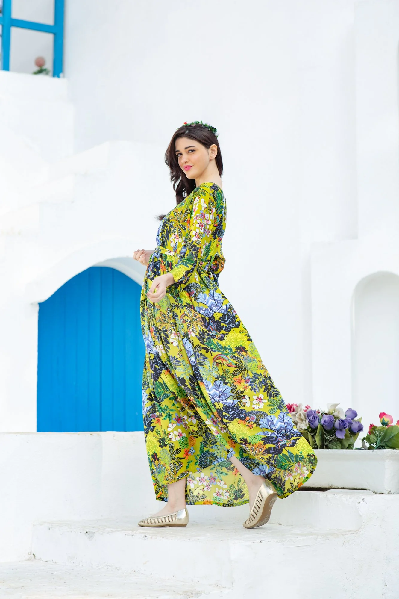 Beautiful Jungle Green Concealed Zip Maternity & Nursing Maxi - Chenance