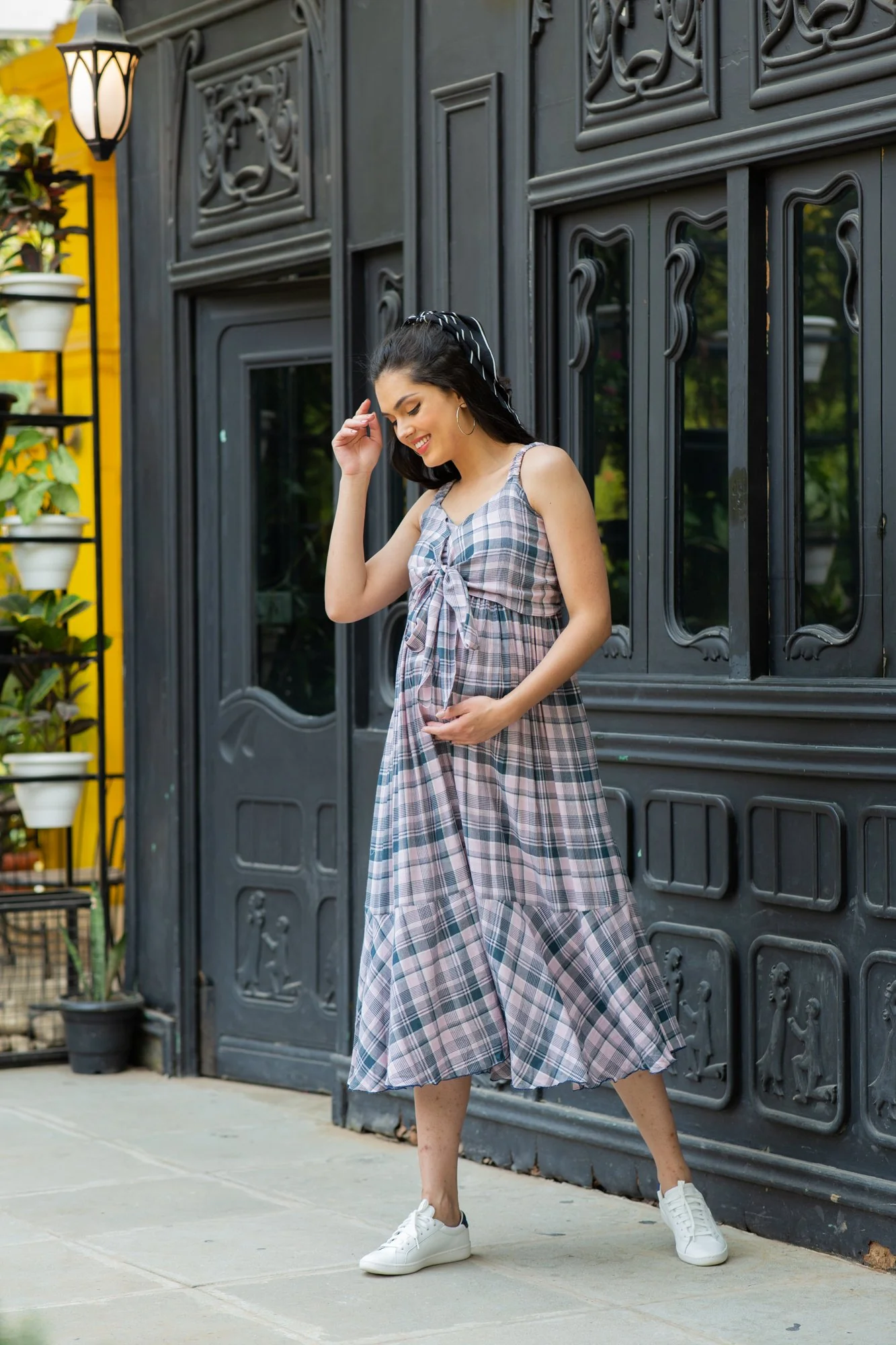 Arctic Plaid Dual Bow Maternity Dress - Chenance