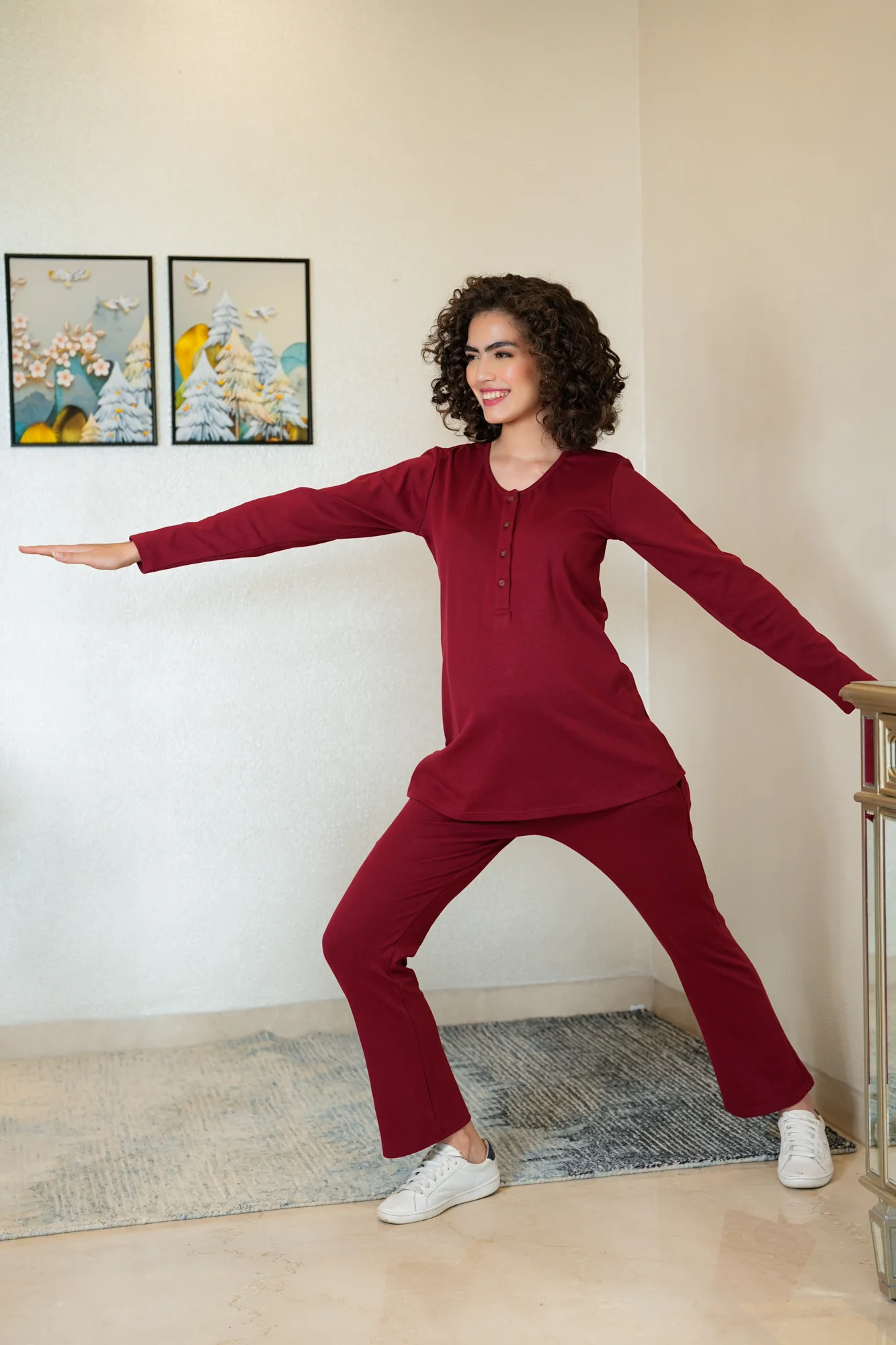 247 Comfy Maroon Zipless Maternity Athleisure Set - Chenance