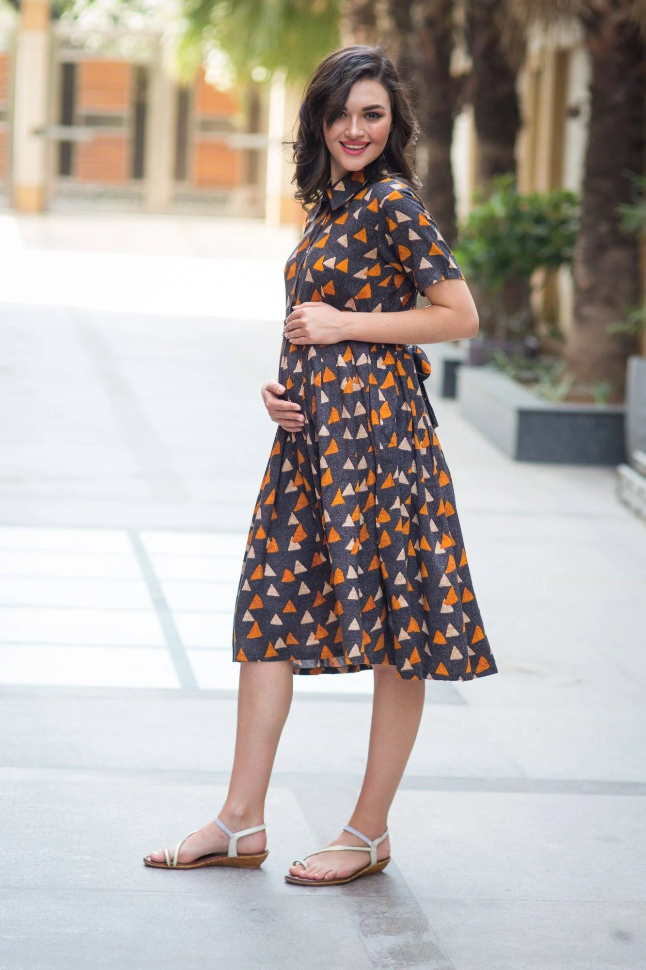 Orange Coco Triangle Maternity & Nursing Dress - Chenance