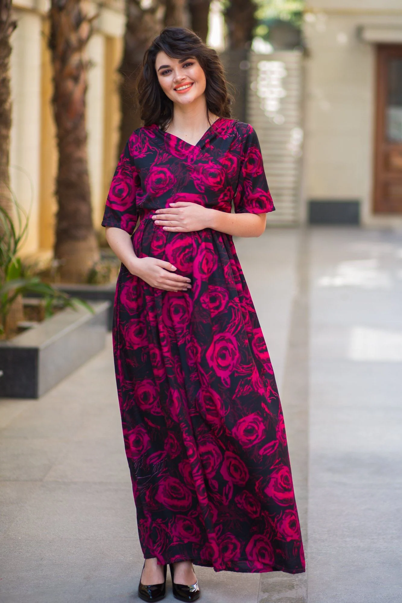 Cranberry Blossom Maternity & Nursing Wrap Dress - Chenance