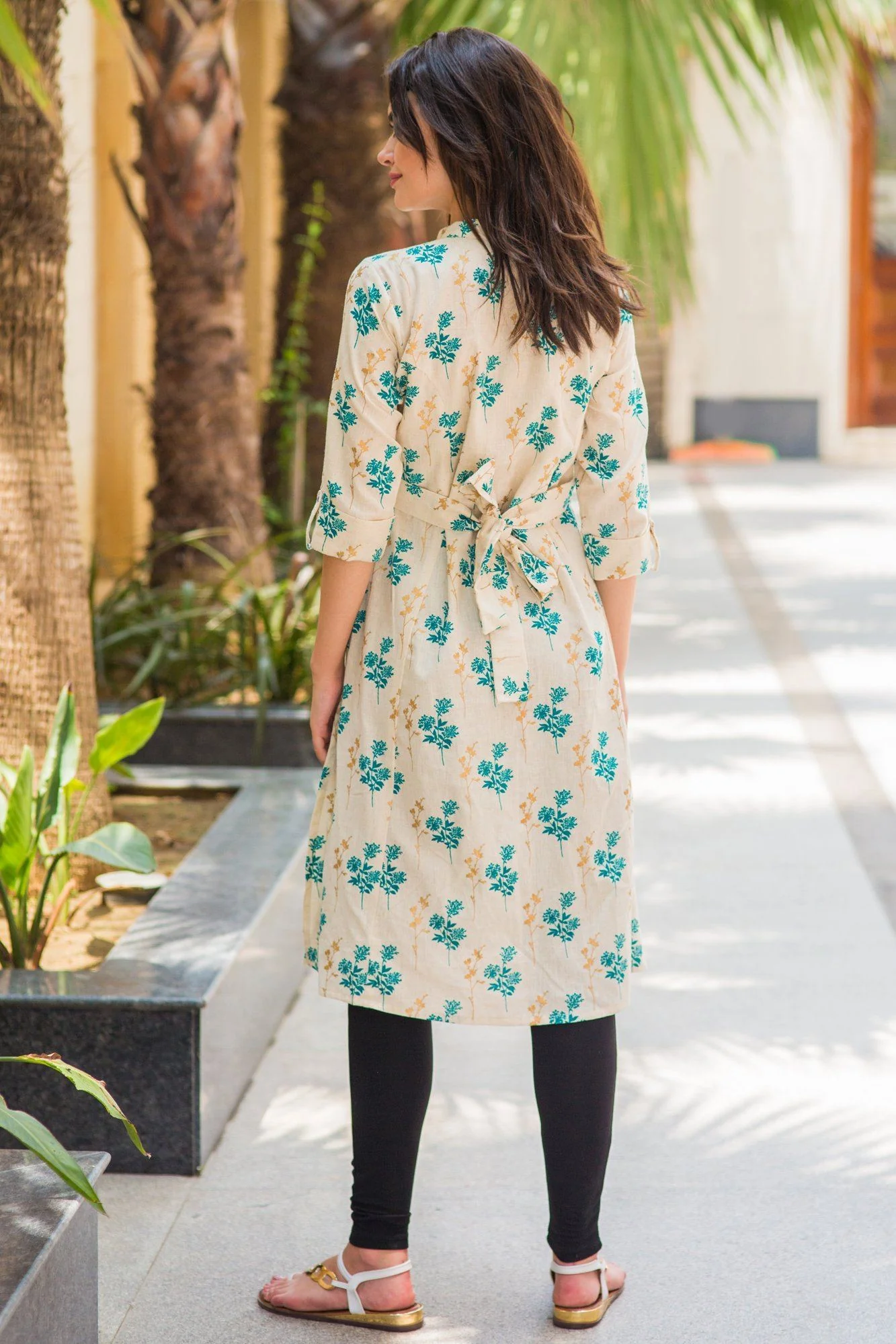 White Leafy Front Button Nursing Kurta - Chenance