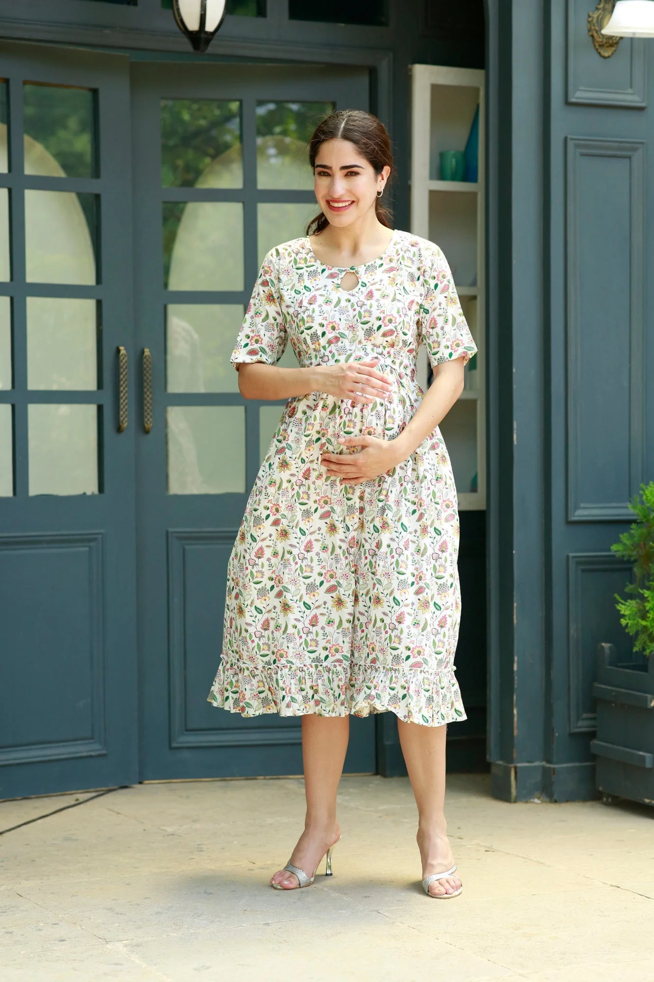 Angelic Floral Concealed Zips Maternity & Nursing Dress - Chenance