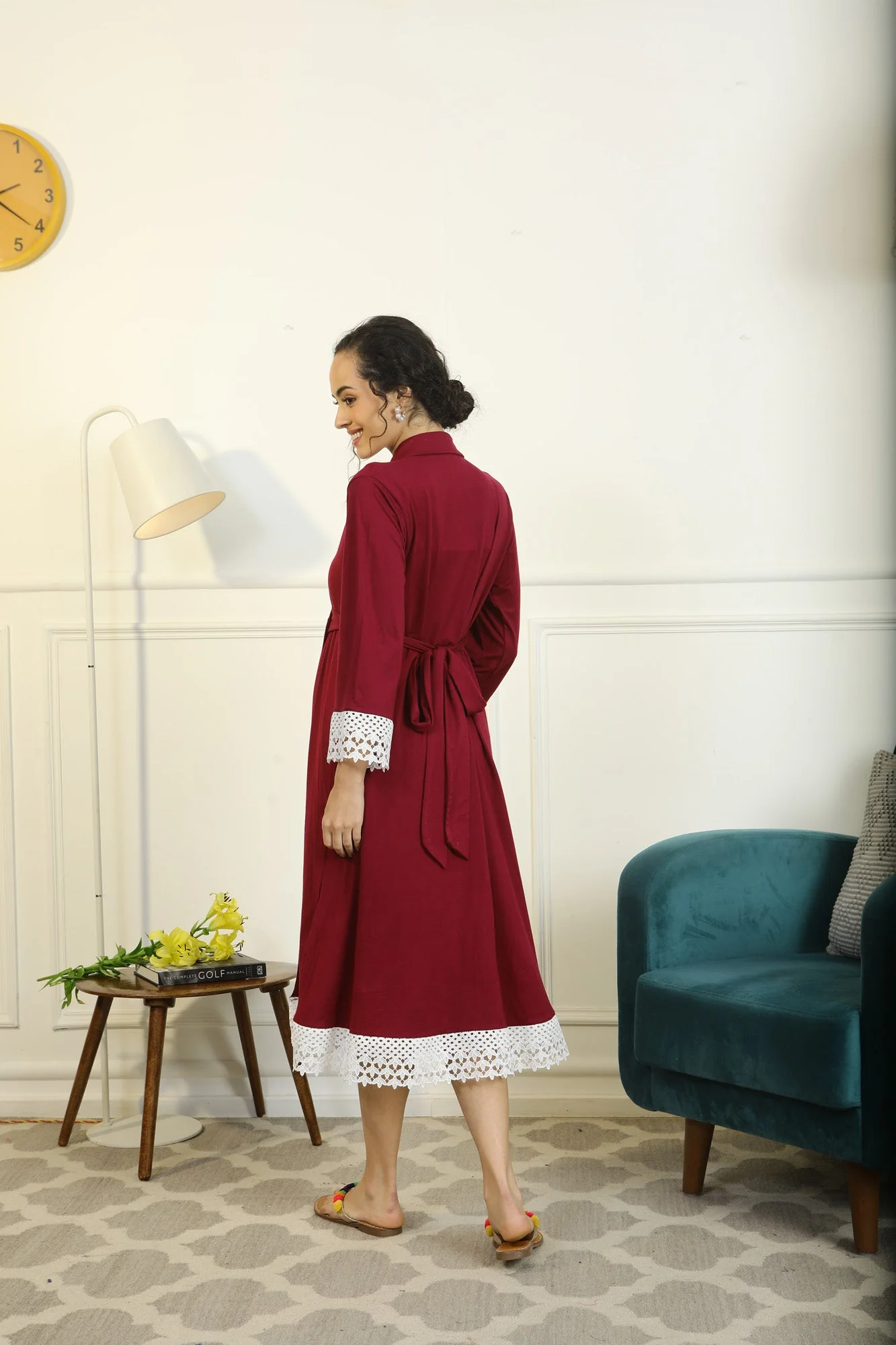 Vibrant Mulberry Lycra Maternity & Nursing Wrap Nightwear Dress/ Hospital Gown/ Delivery Robes - Chenance