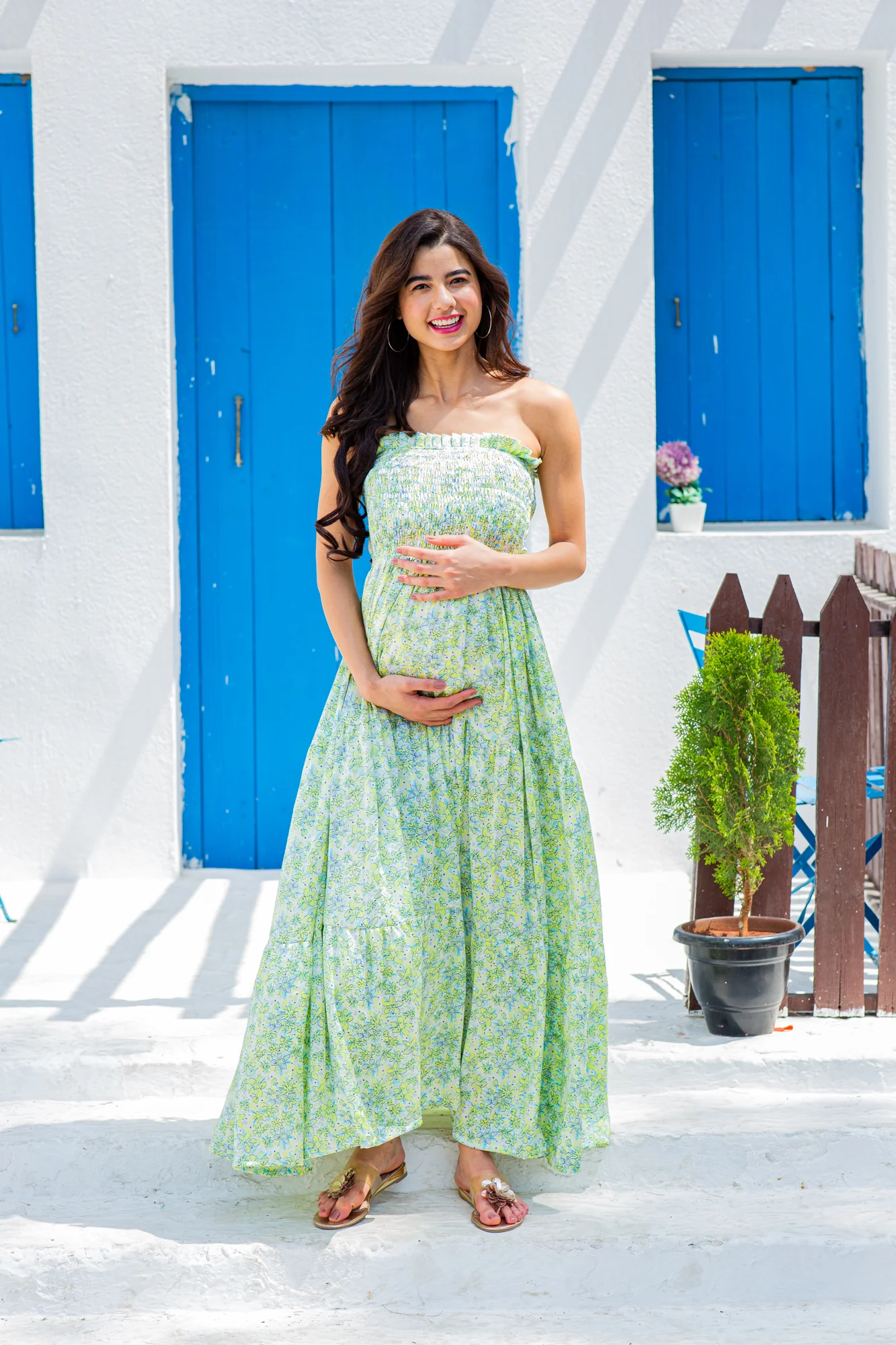 Sunshine Floral Maternity Off-Shoulder Frill Dress - Chenance