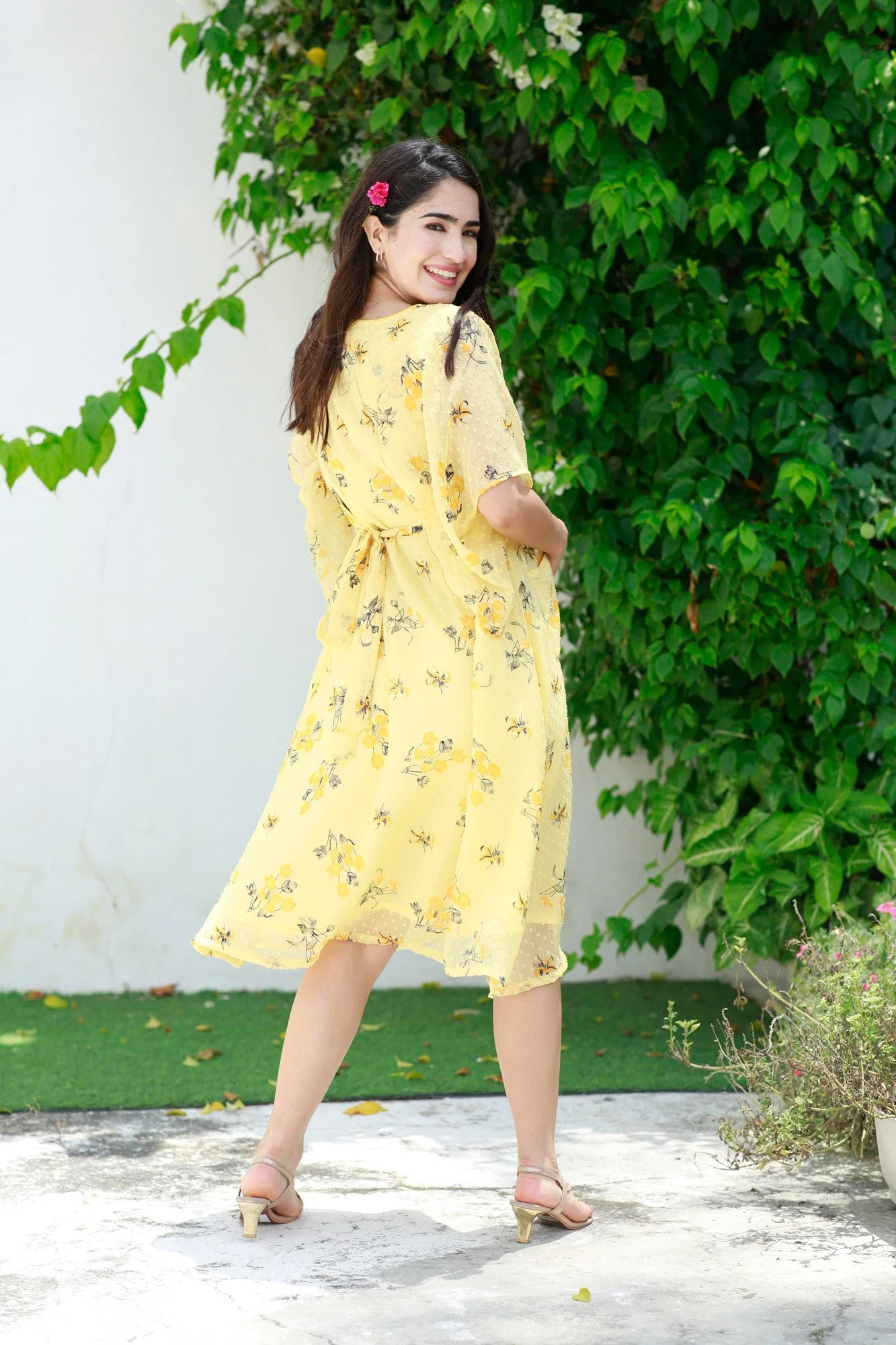 Yellowish Cream Blossom Maternity & Nursing Dress - Chenance