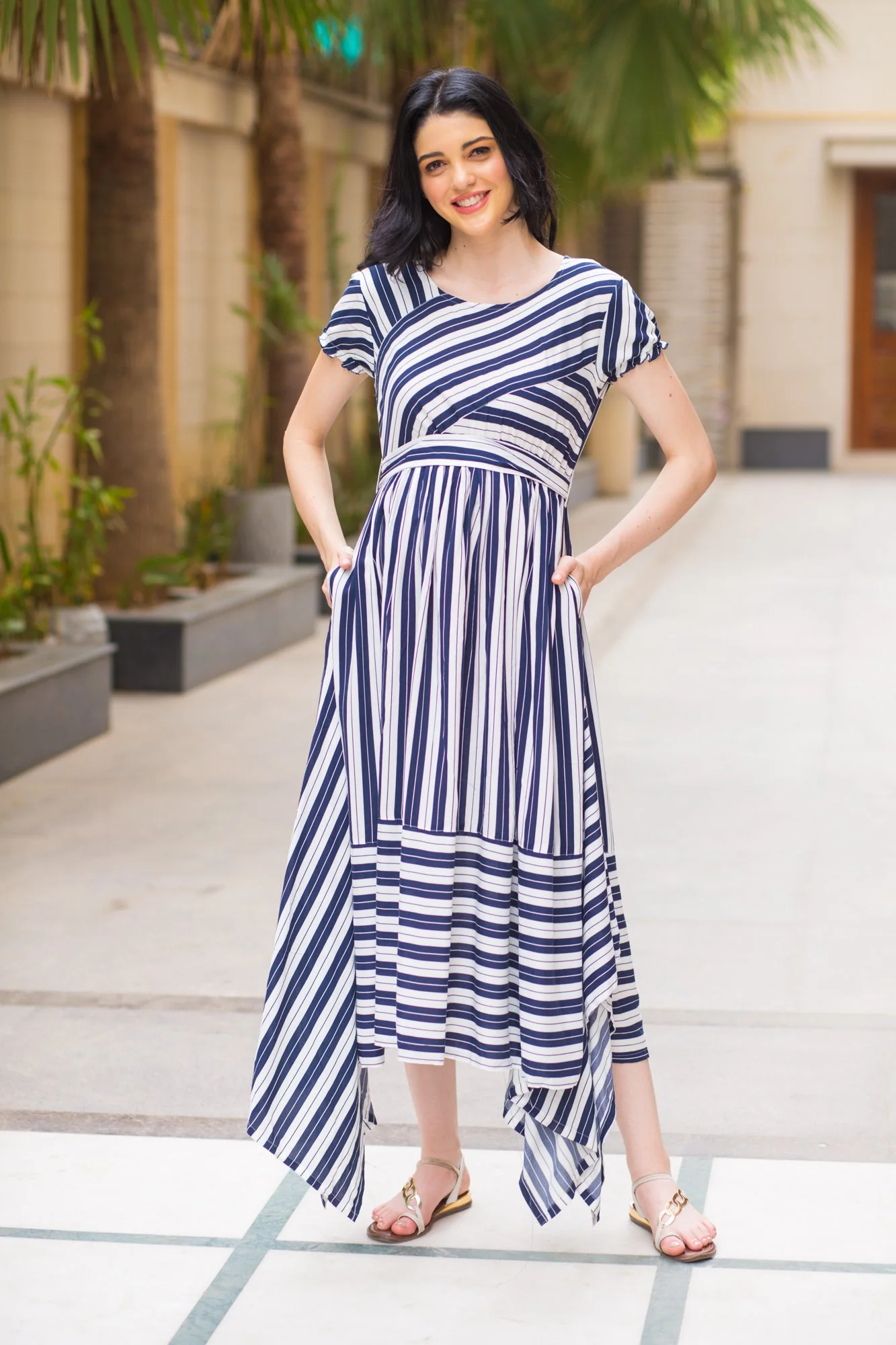 Unique Assymetrical Striped Maternity Dress - Chenance