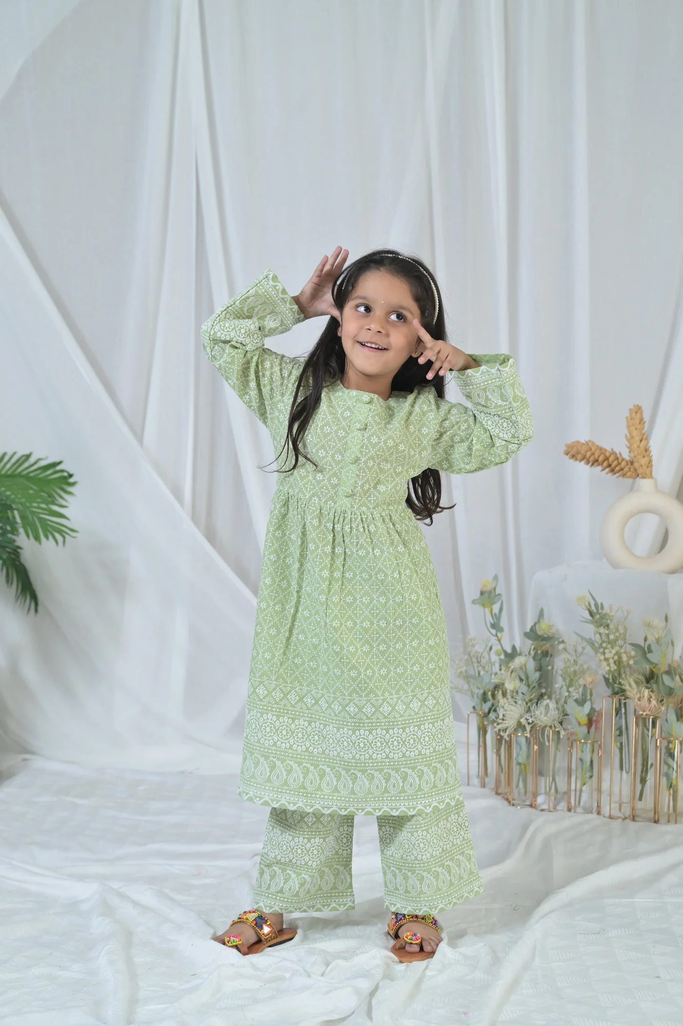Winsome Olive Green Kurta Set (2pc) (0-12 Yrs) - Chenance