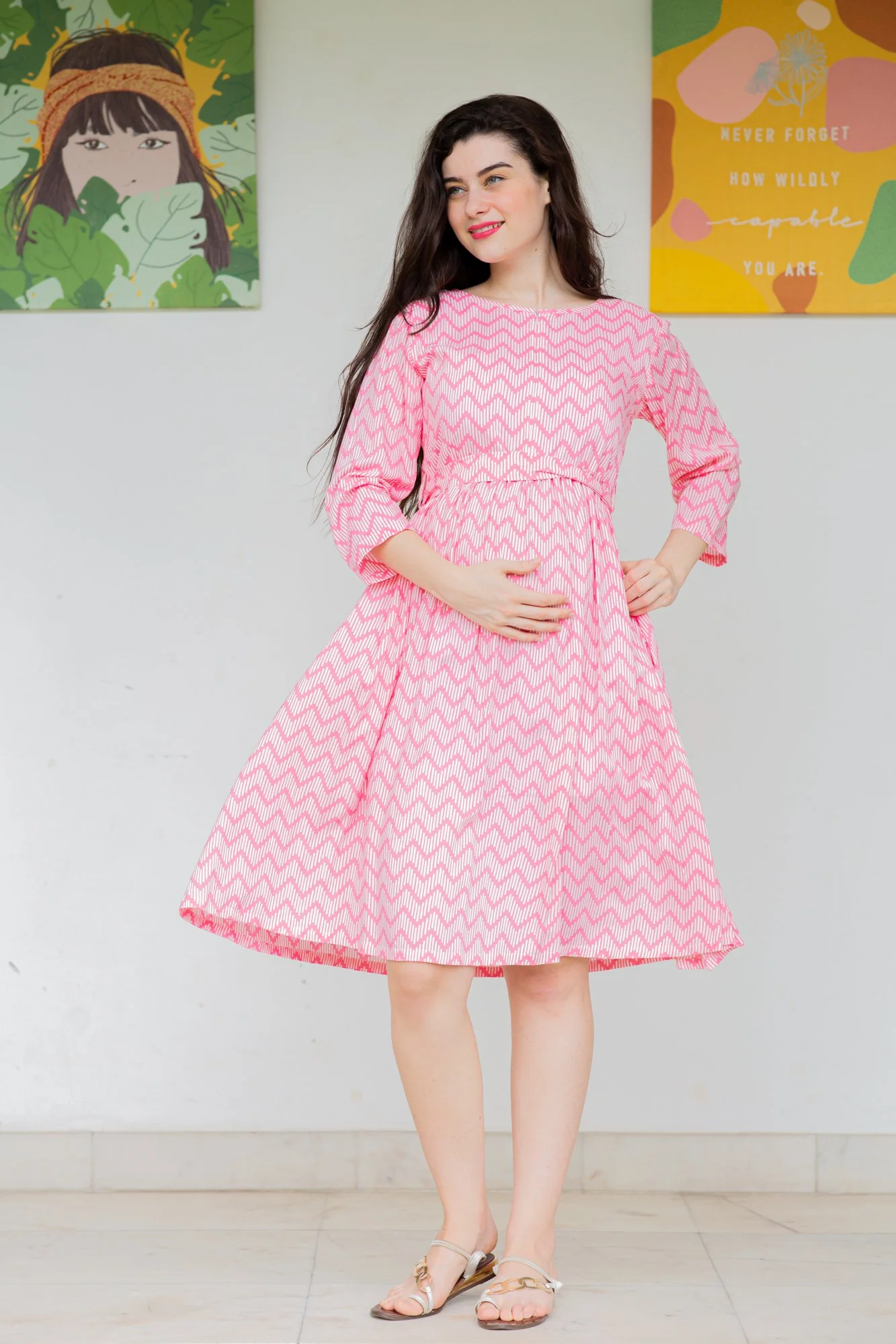 Pink Wave Maternity & Nursing Dress - Chenance