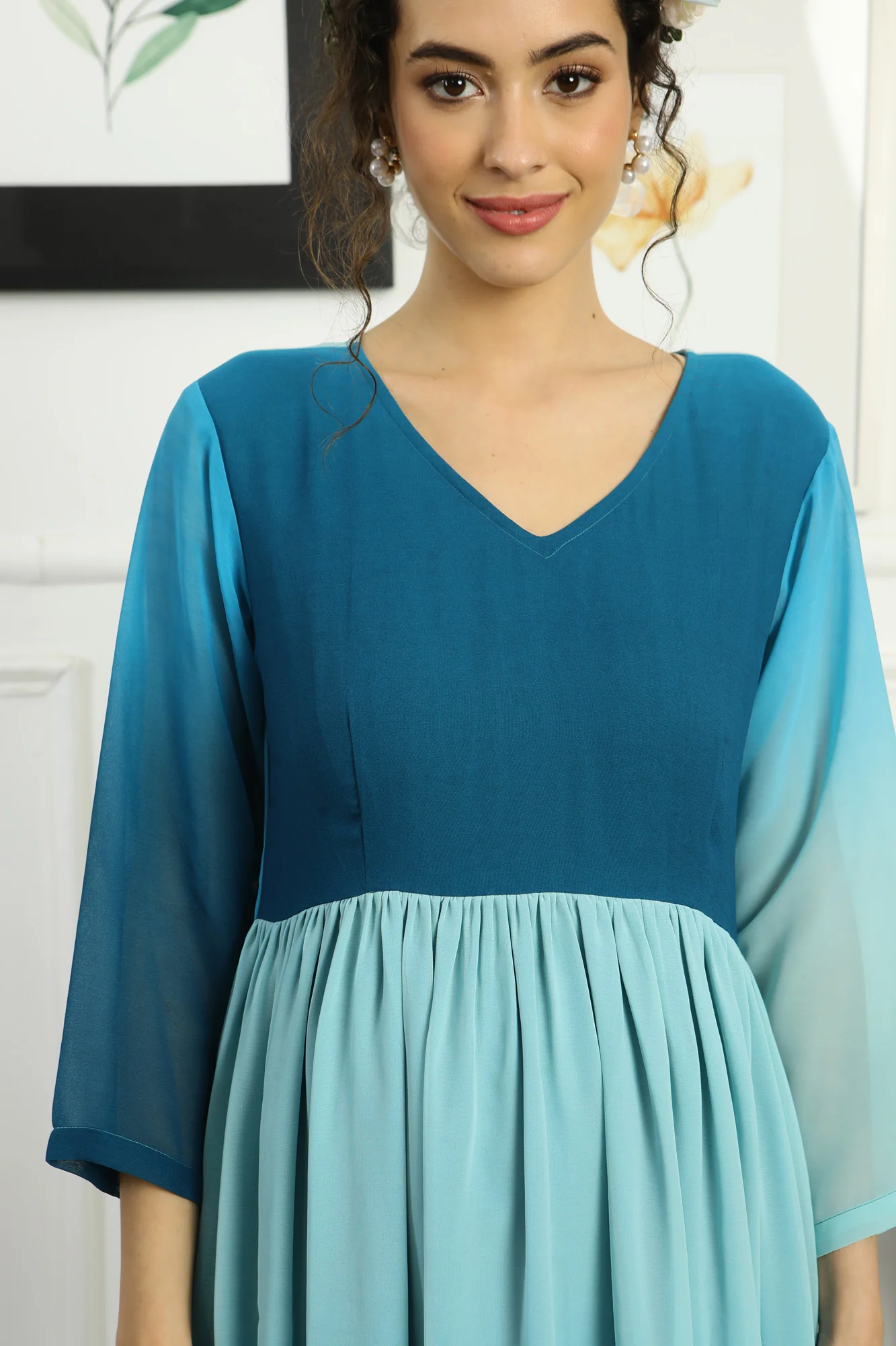 Paradise Blue Monochromatic Maternity Flow Maxi Dress - Chenance