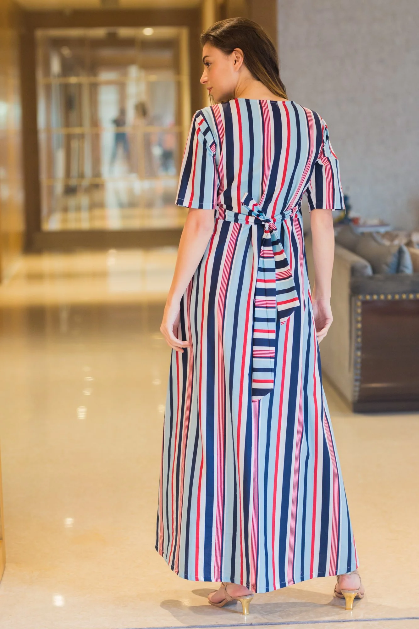 Baby Blue Striped Maternity & Nursing Wrap Dress - Chenance