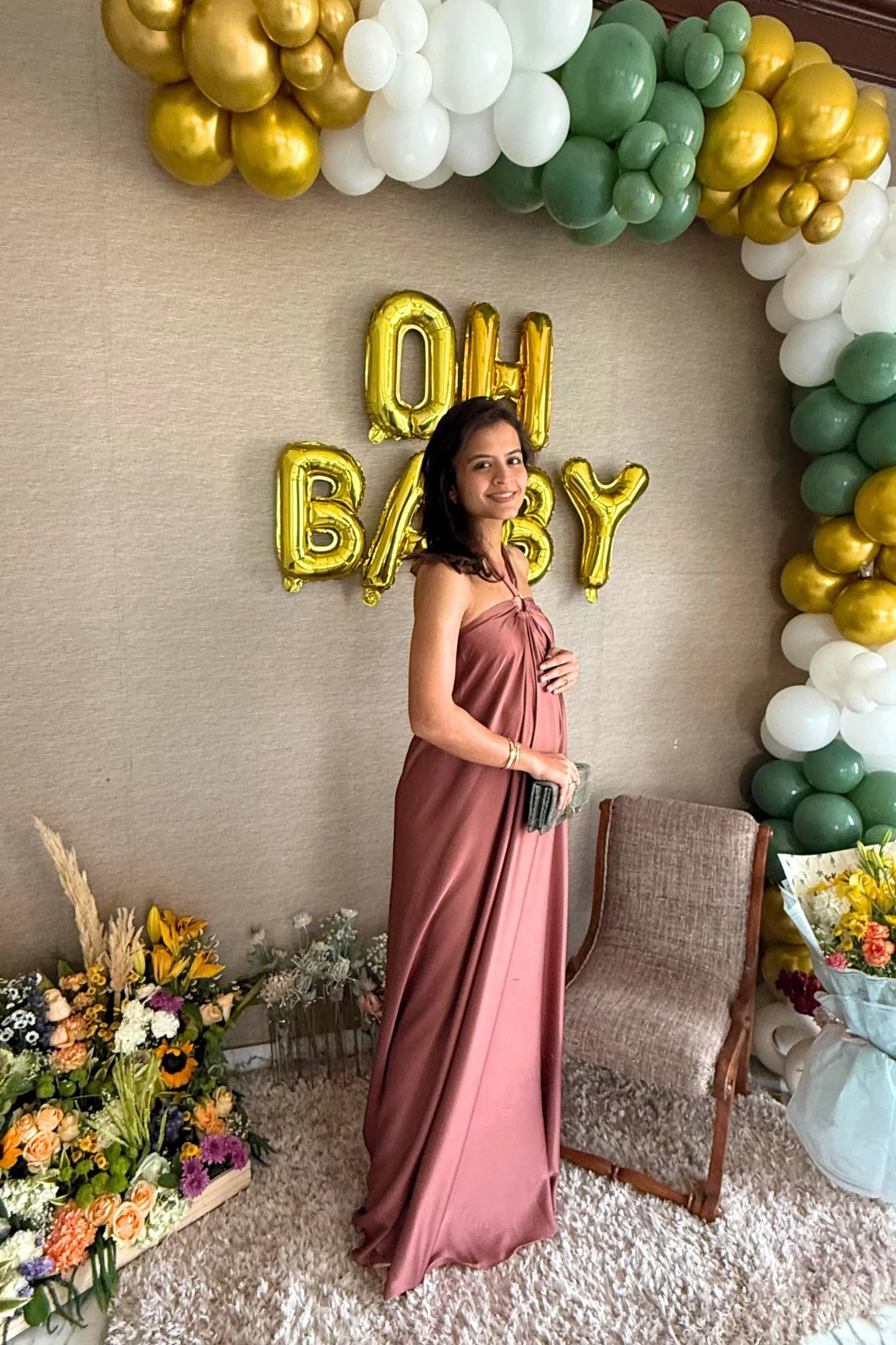 Luxe Rose Pink Satin Maternity Gown - Chenance