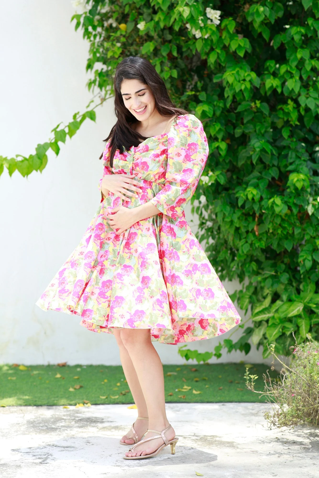 Victoria Flamingo Rosy Pink Maternity Knee Dress (100% Cotton) - Chenance