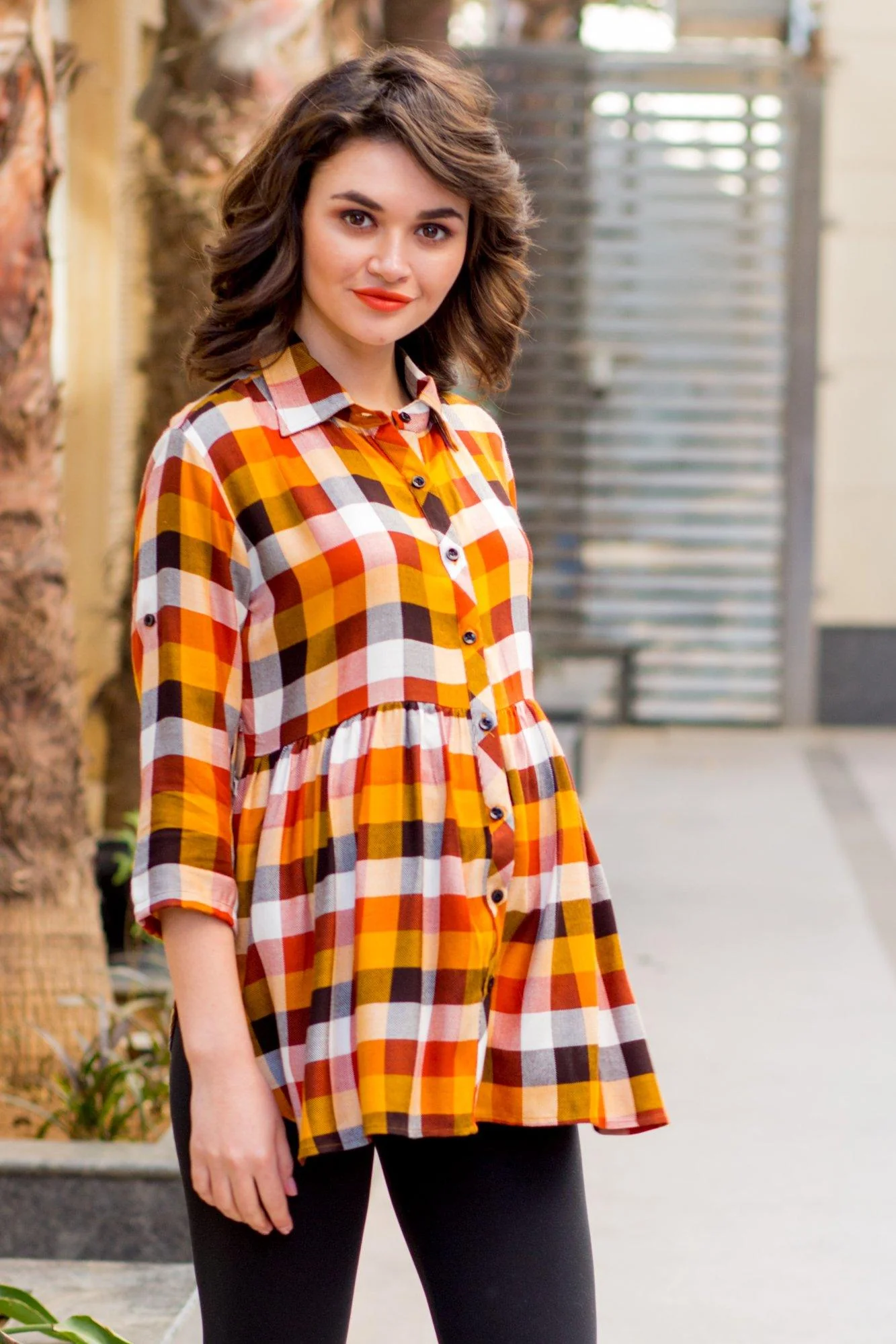 Gathered Plaid Viscose Maternity Shirt - Chenance