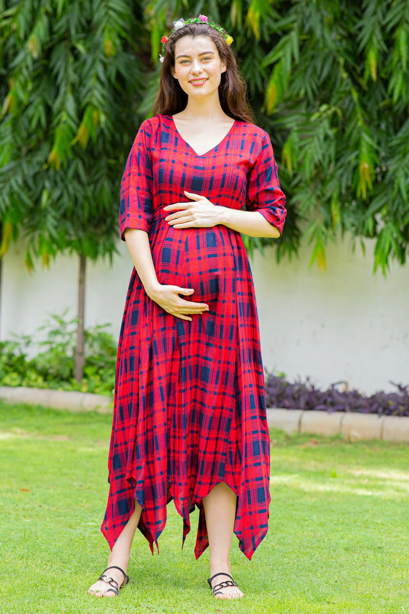 Timeless Red Plaid Maternity & Nursing Maxi Dress - Chenance