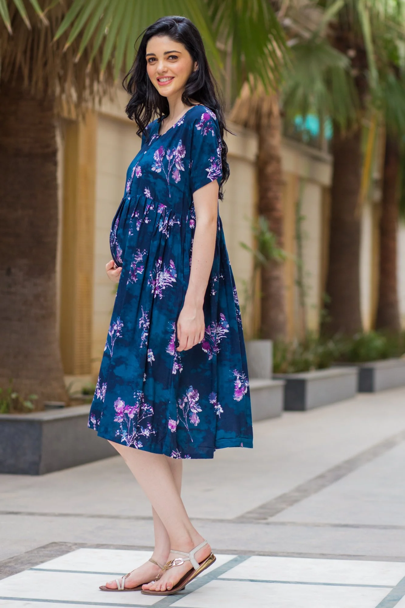Emerald Washed Cotton Maternity & Nursing Dress - Chenance
