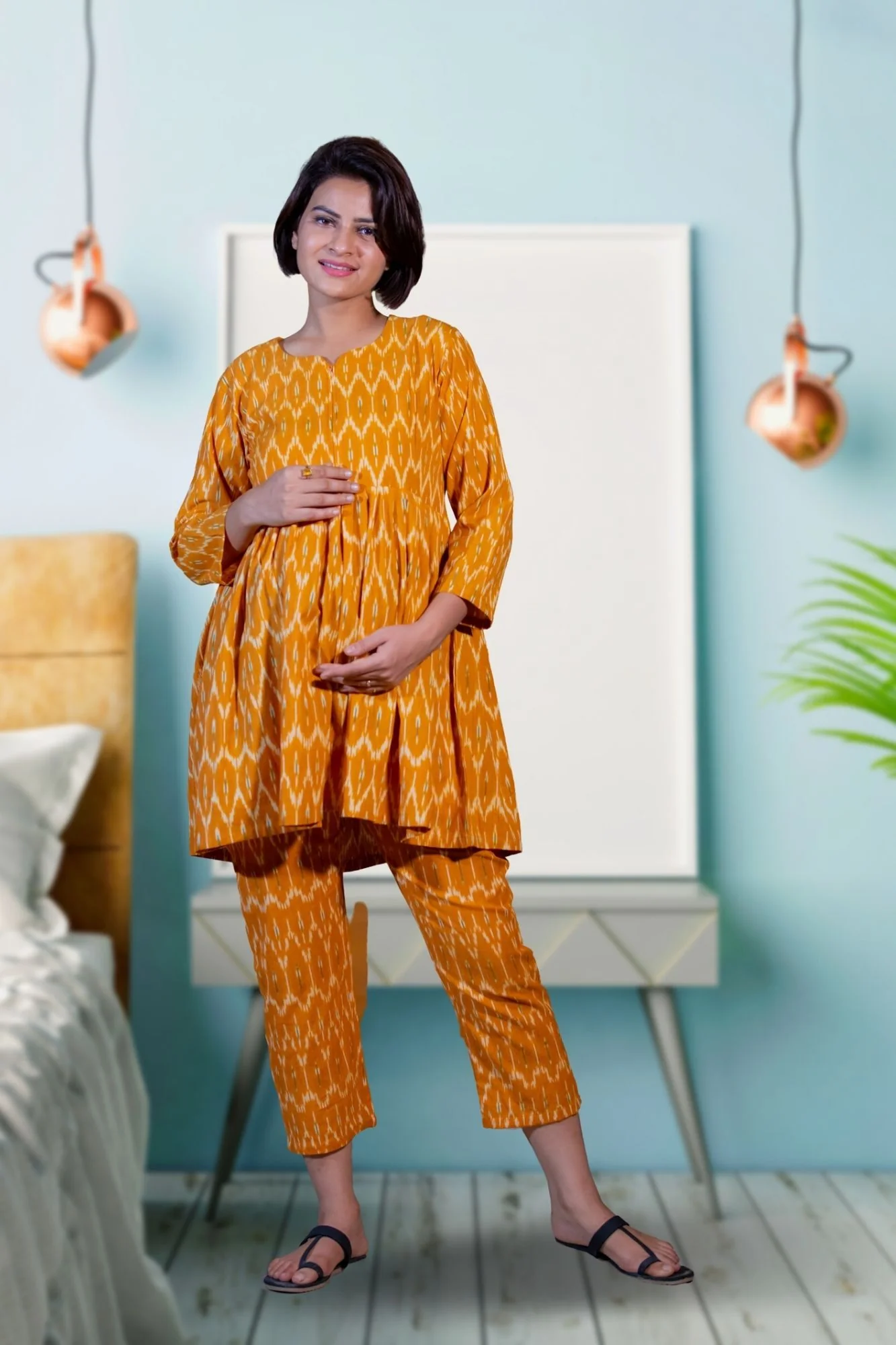 Tangy Ikat Maternity & Nursing Night Suit Set - Chenance