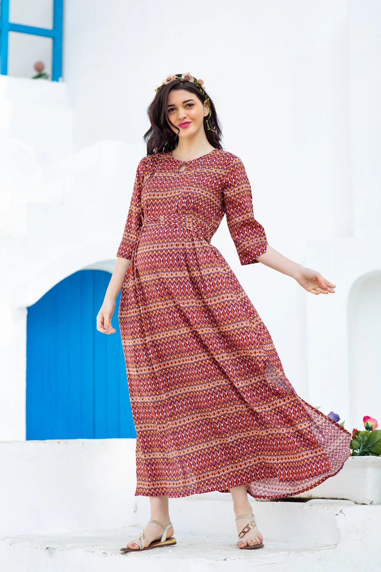 Ombre Stripe  Side Slit Maternity & Feeding Dress - Chenance