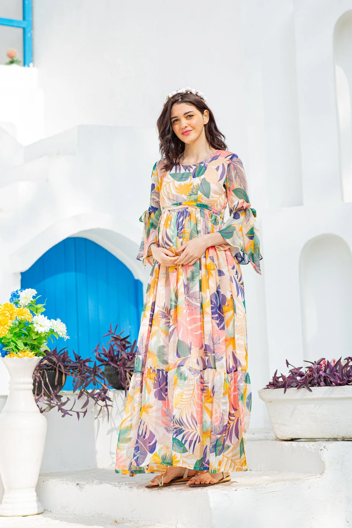 Angelic Tropical Maternity & Nursing Frill Dress - Chenance