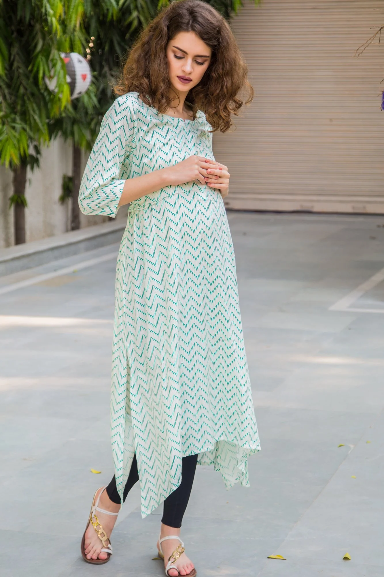 Mint Green Zig-Zag Maternity & Nursing Kurta - Chenance
