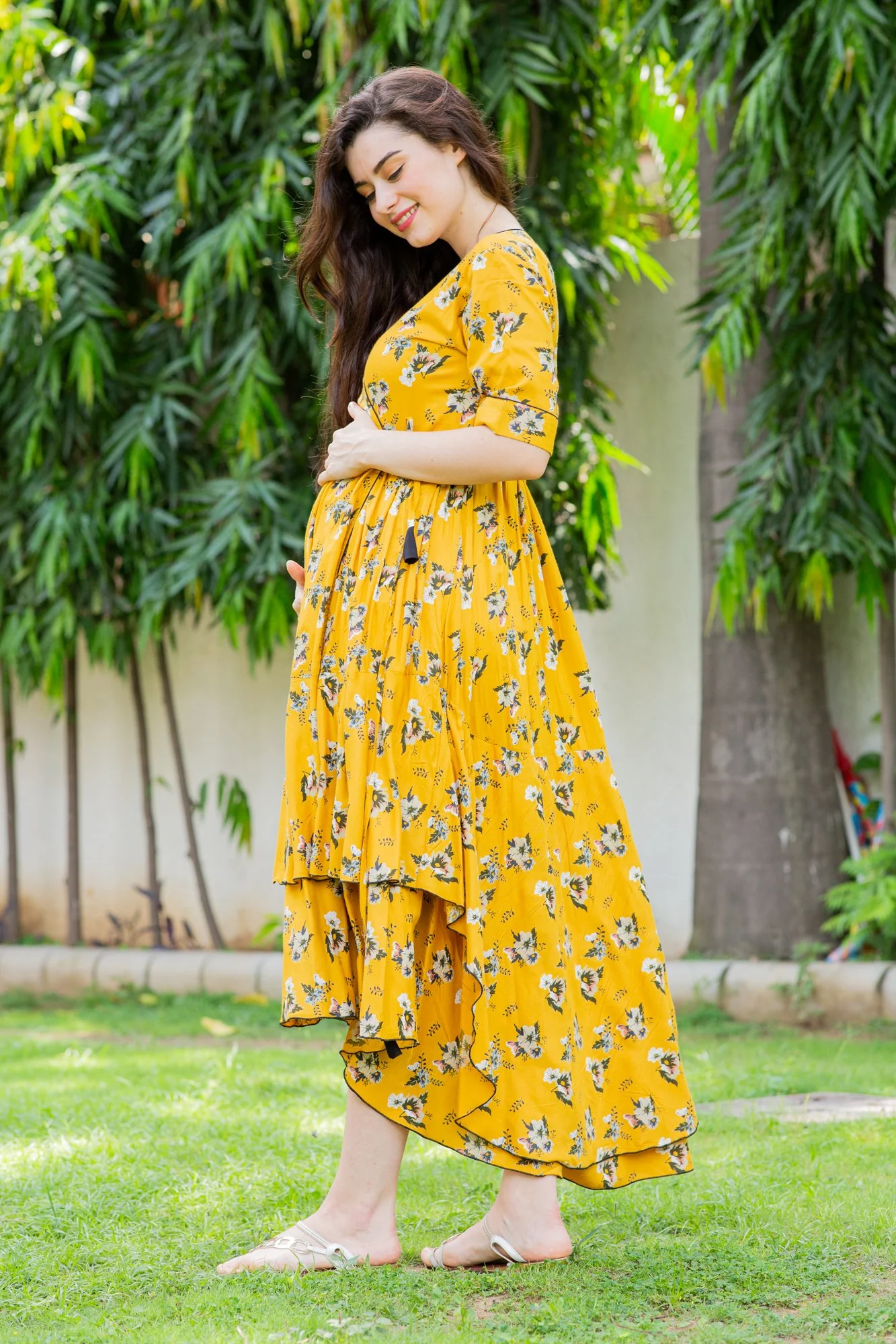 Sunny Pattern Maternity & Nursing Flair Dress - Chenance