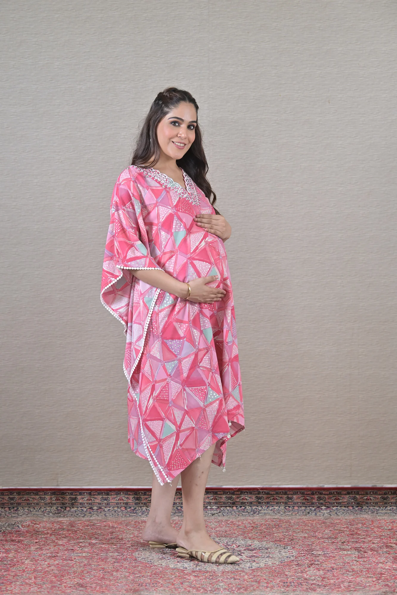 Adorn Pink Maternity & Nursing Kaftan (100% Cotton) - Chenance
