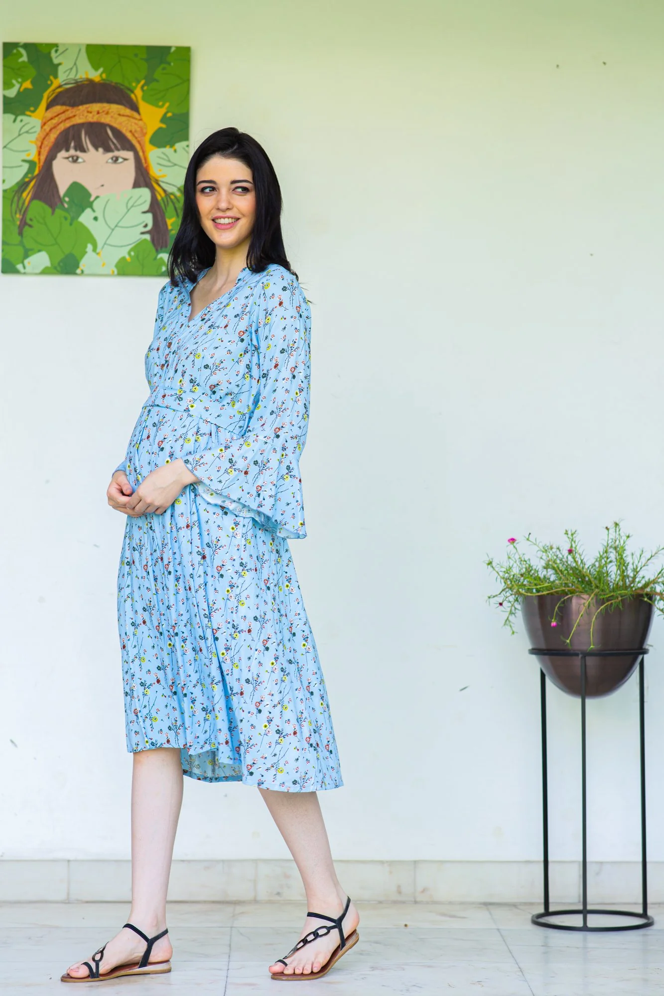 Sky Blue Flair Maternity and Nursing Dress - Chenance