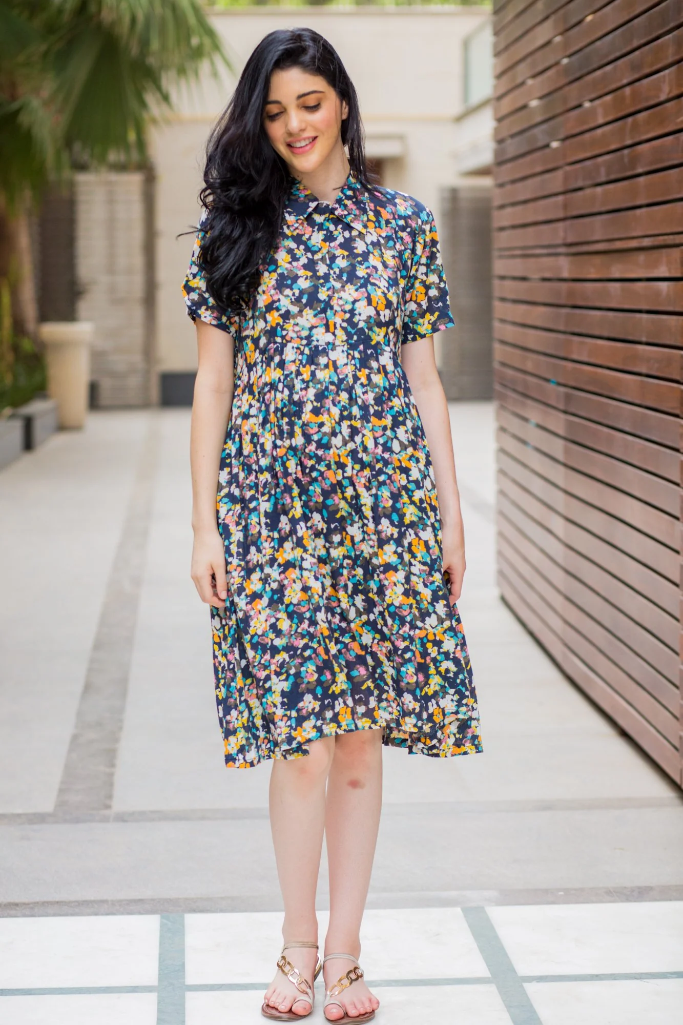 Vivid Sprinkle Maternity & Nursing Collar Dress - Chenance