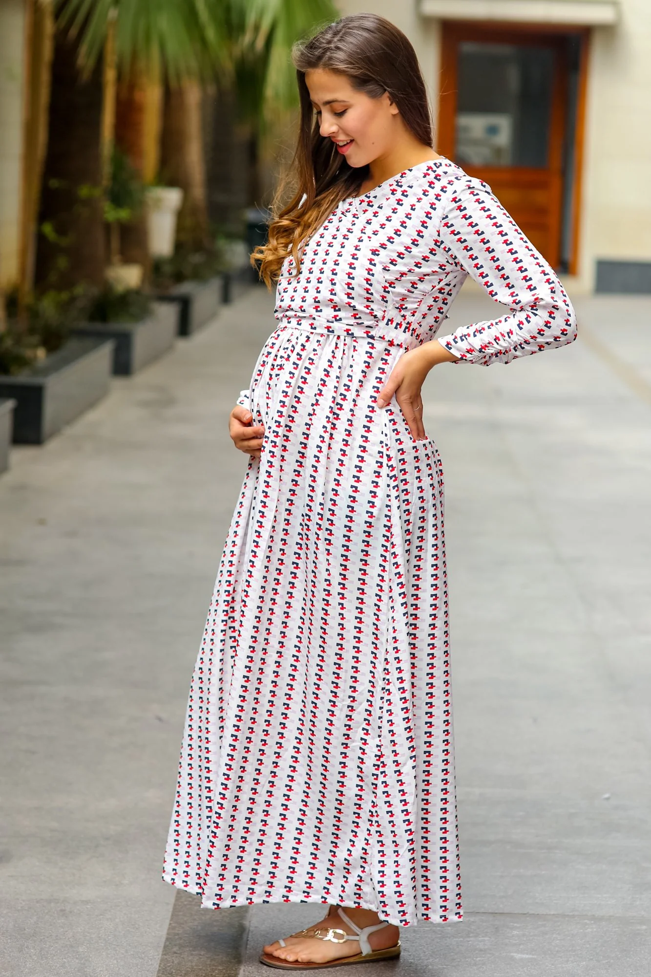 White Patterned Maternity & Nursing Wrap Dress - Chenance