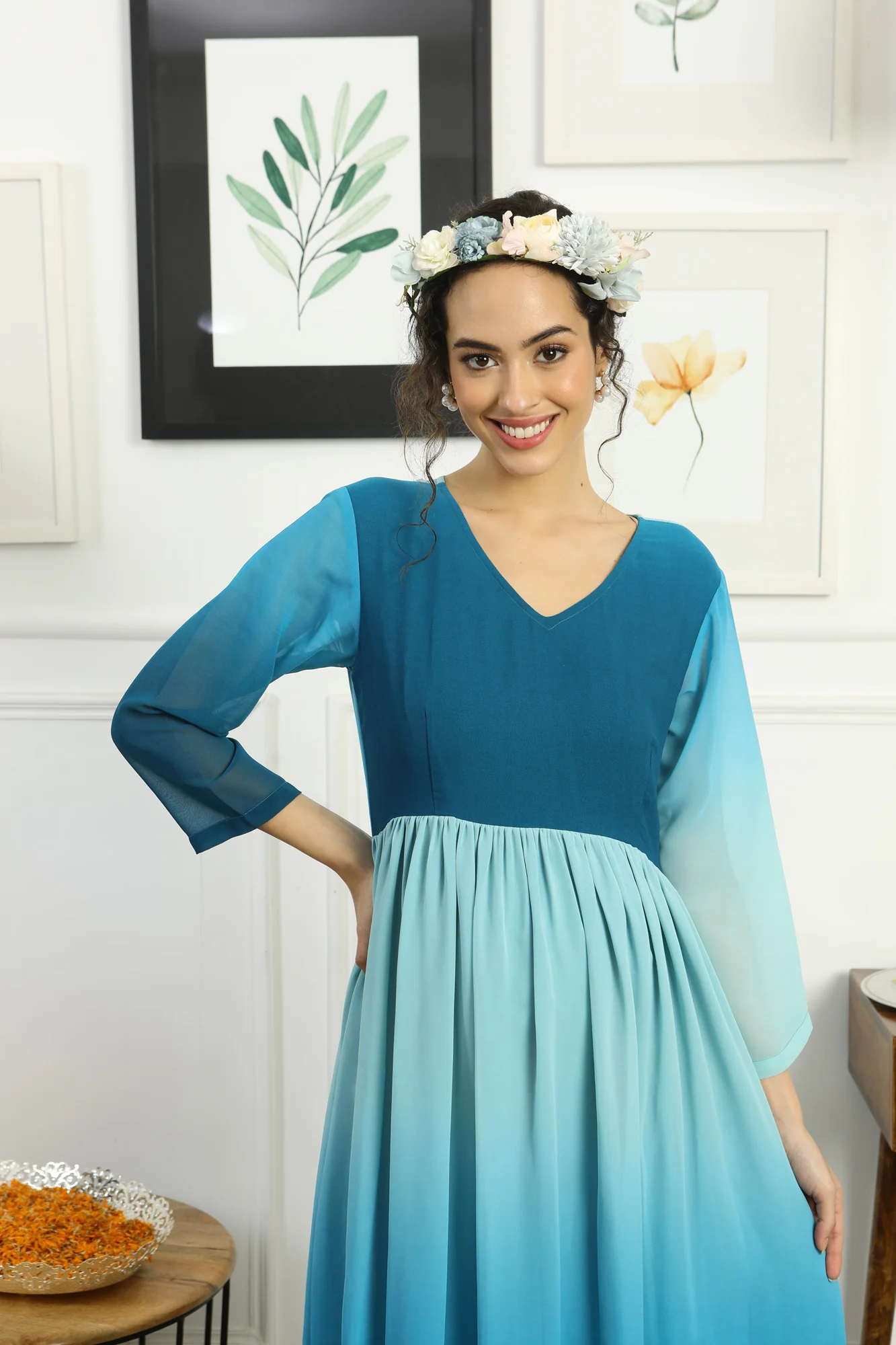 Paradise Blue Monochromatic Maternity Flow Maxi Dress - Chenance