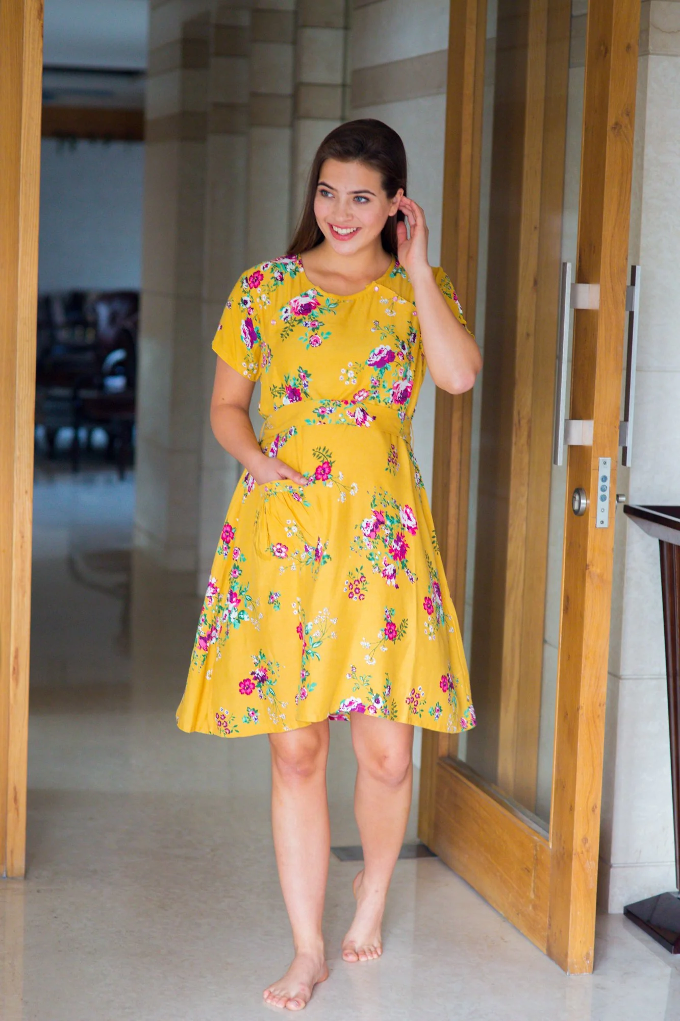 Sunrise Shoulder Snap Maternity & Nursing Dress / Delivery Gown/ Night Dress - Chenance