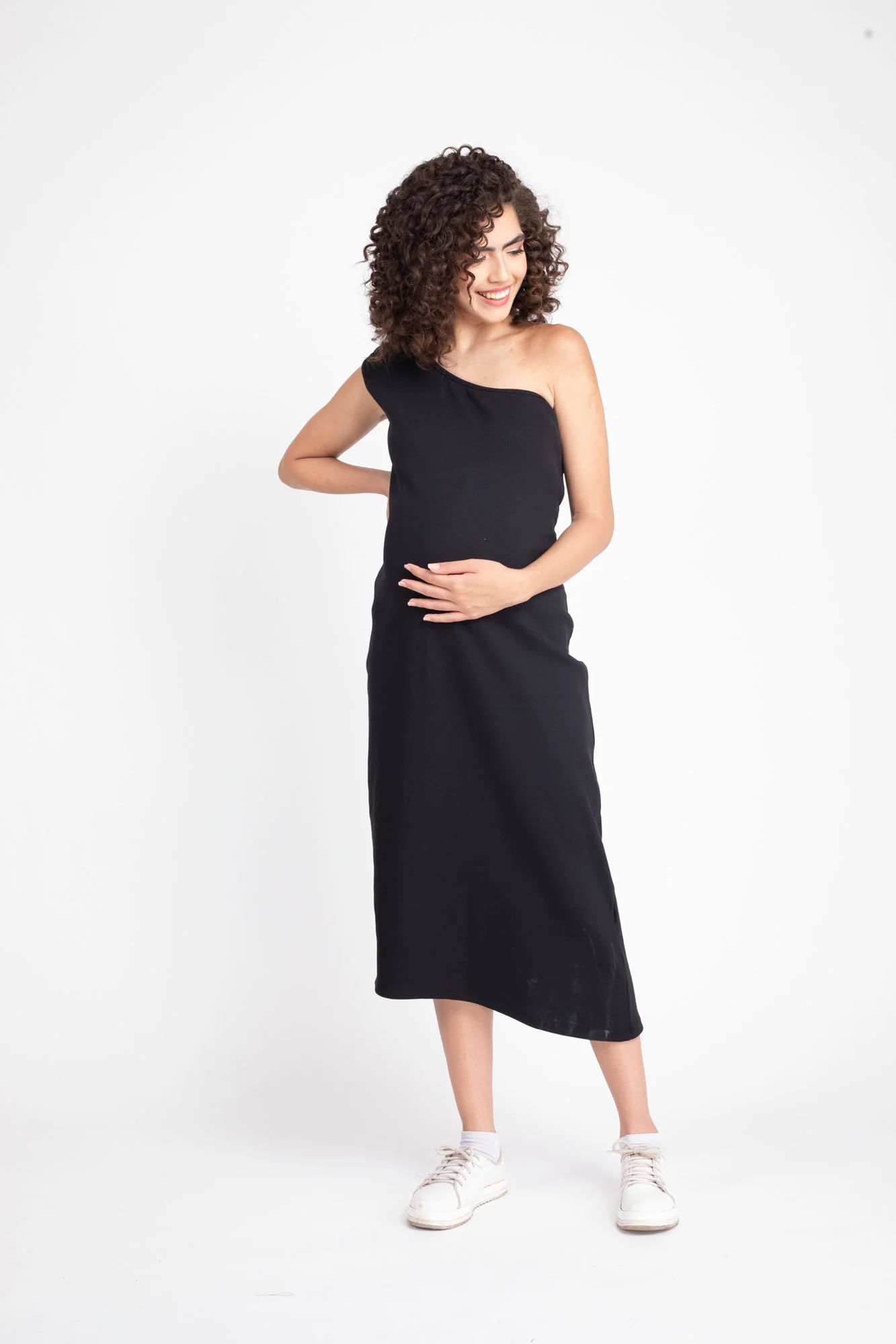 Warm Black Maternity One Shoulder Bodycon Dress - Chenance