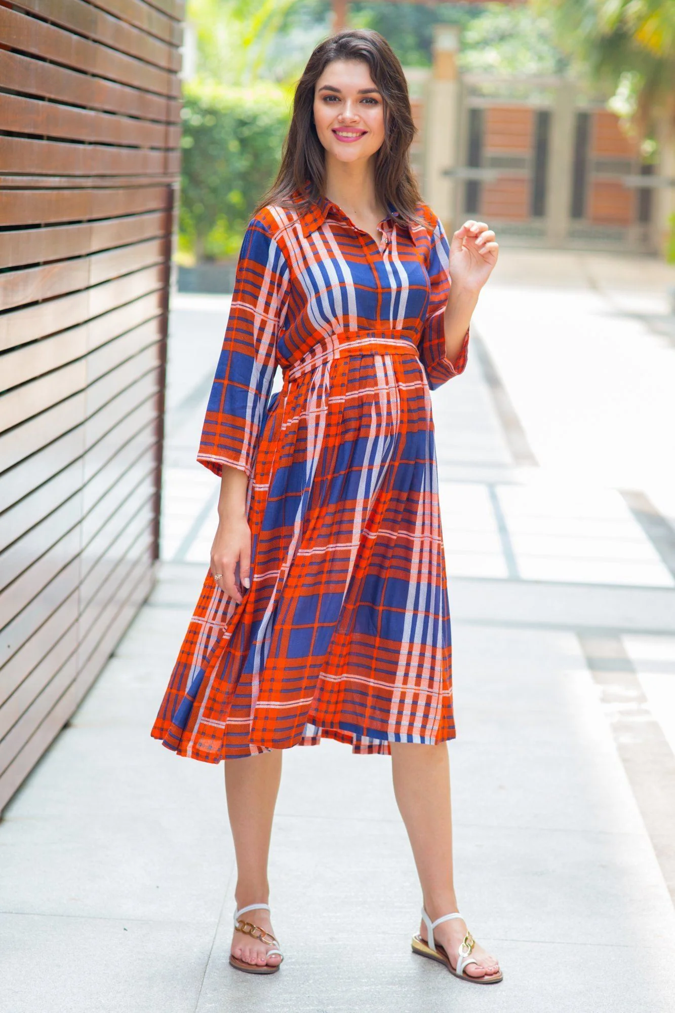 Amber Check Maternity & Nursing Dress - Chenance