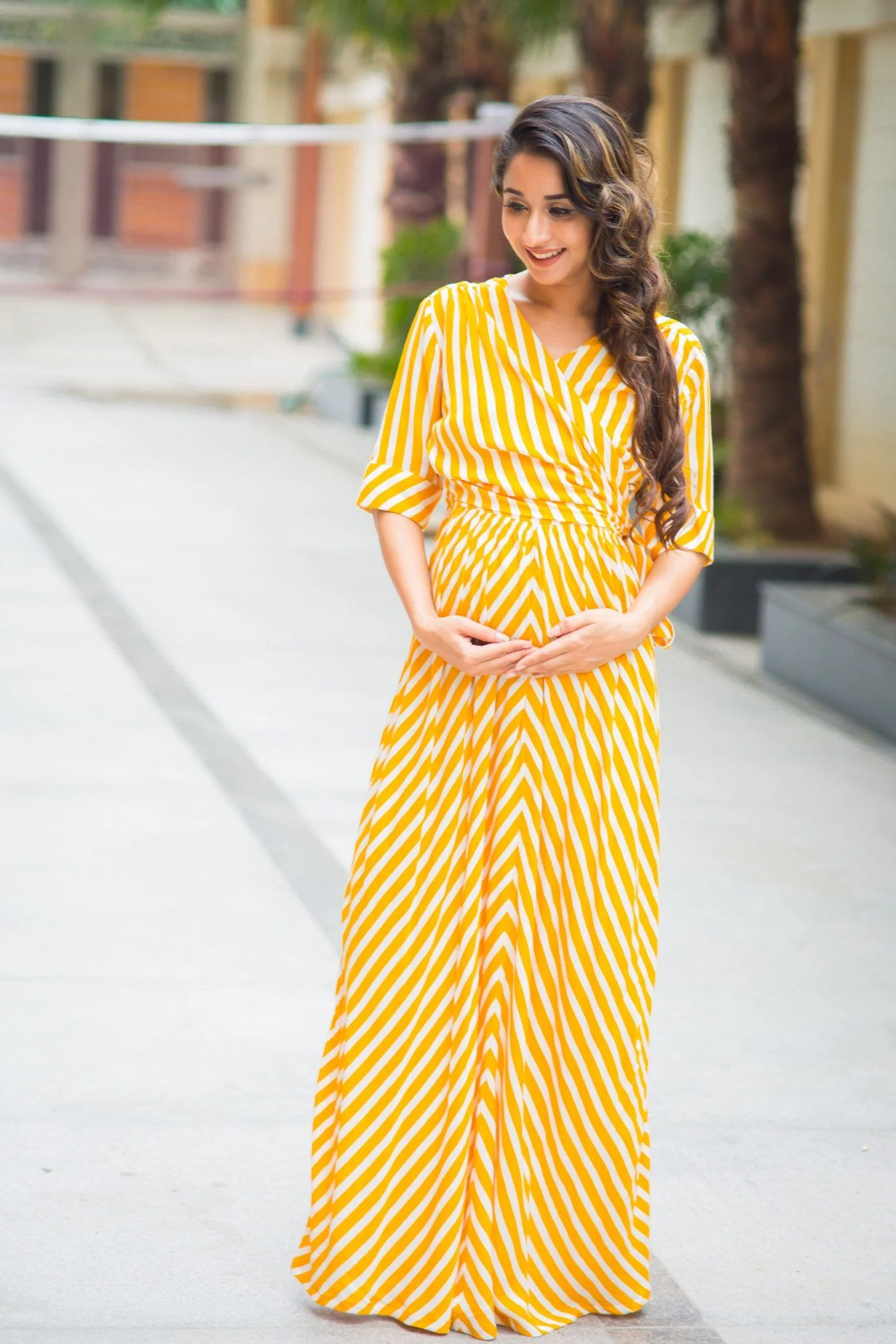 Tuscany Sun Striped Maternity & Nursing Wrap Dress - Chenance