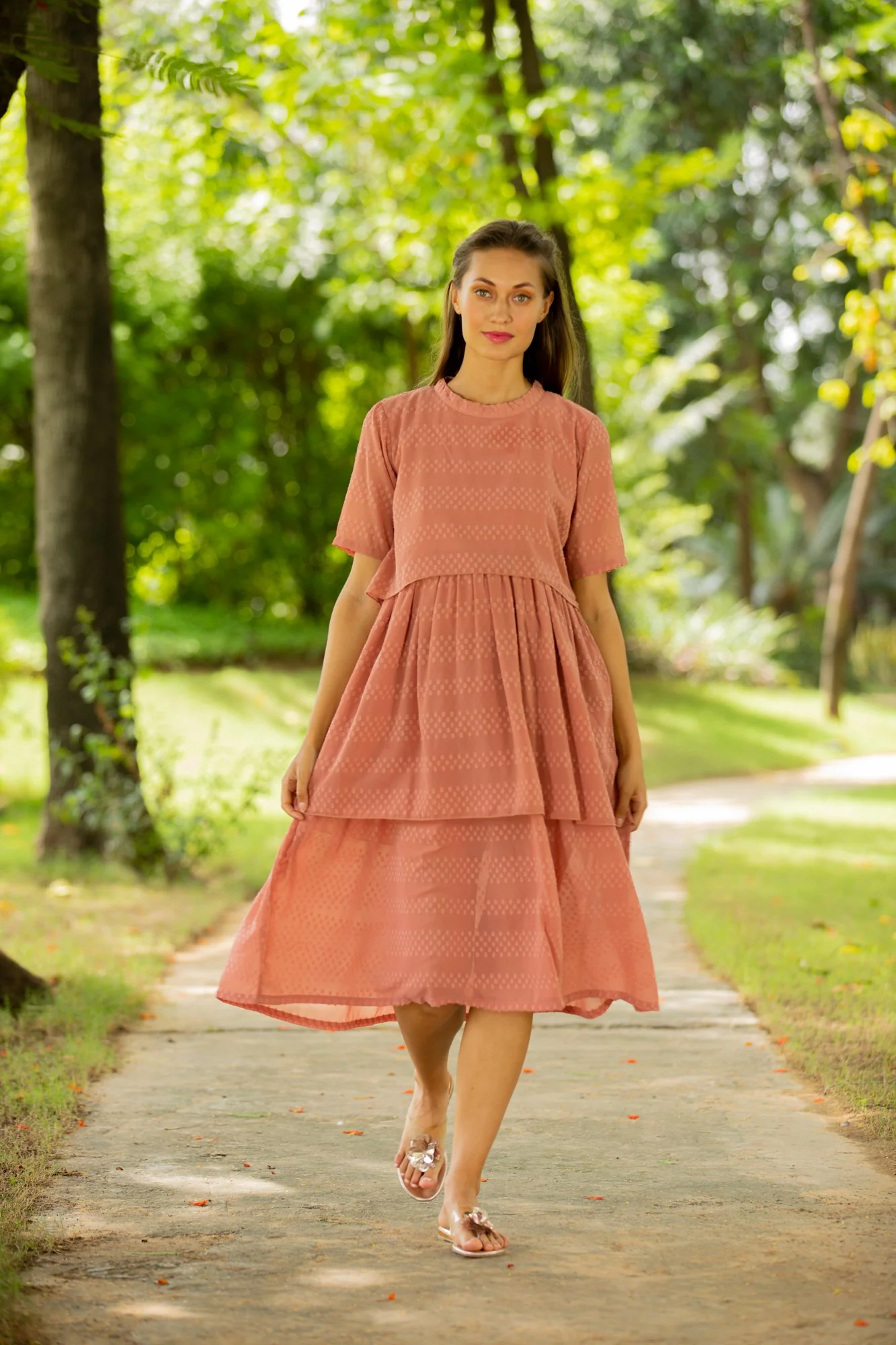 Peach Layered Maternity & Nursing Dress - Chenance