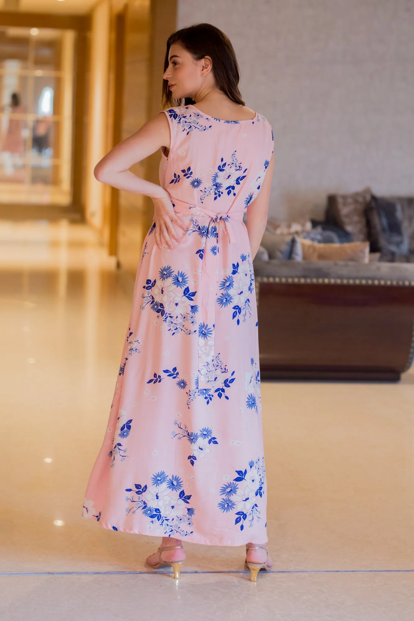 Pastel Pink Side Slits Maternity & Nursing Dress - Chenance