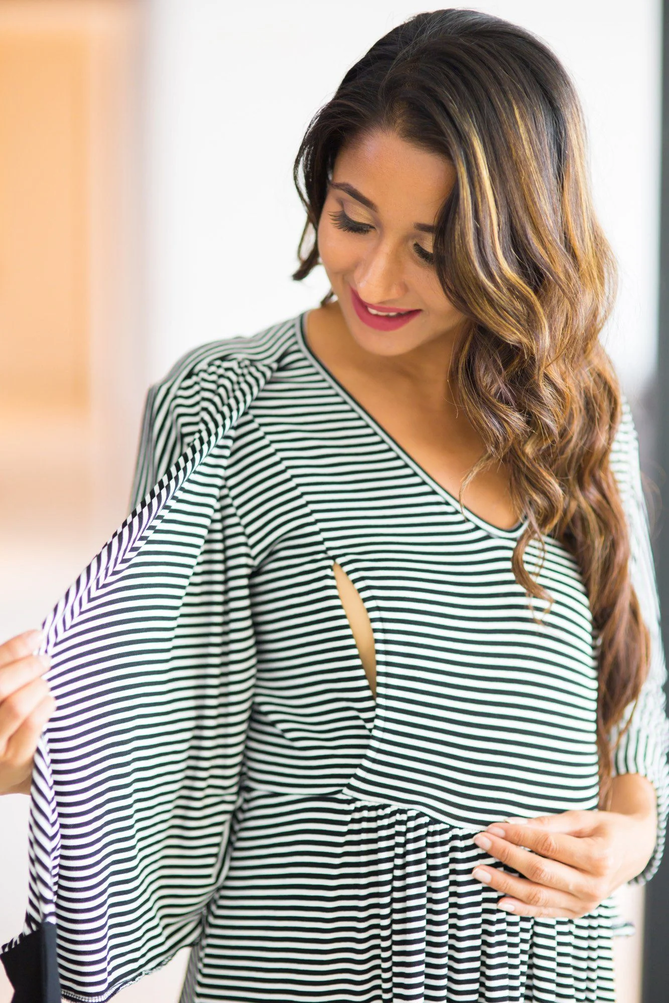 Timeless Striped & Fuchsia Maternity & Nursing Wrap Dress - Chenance