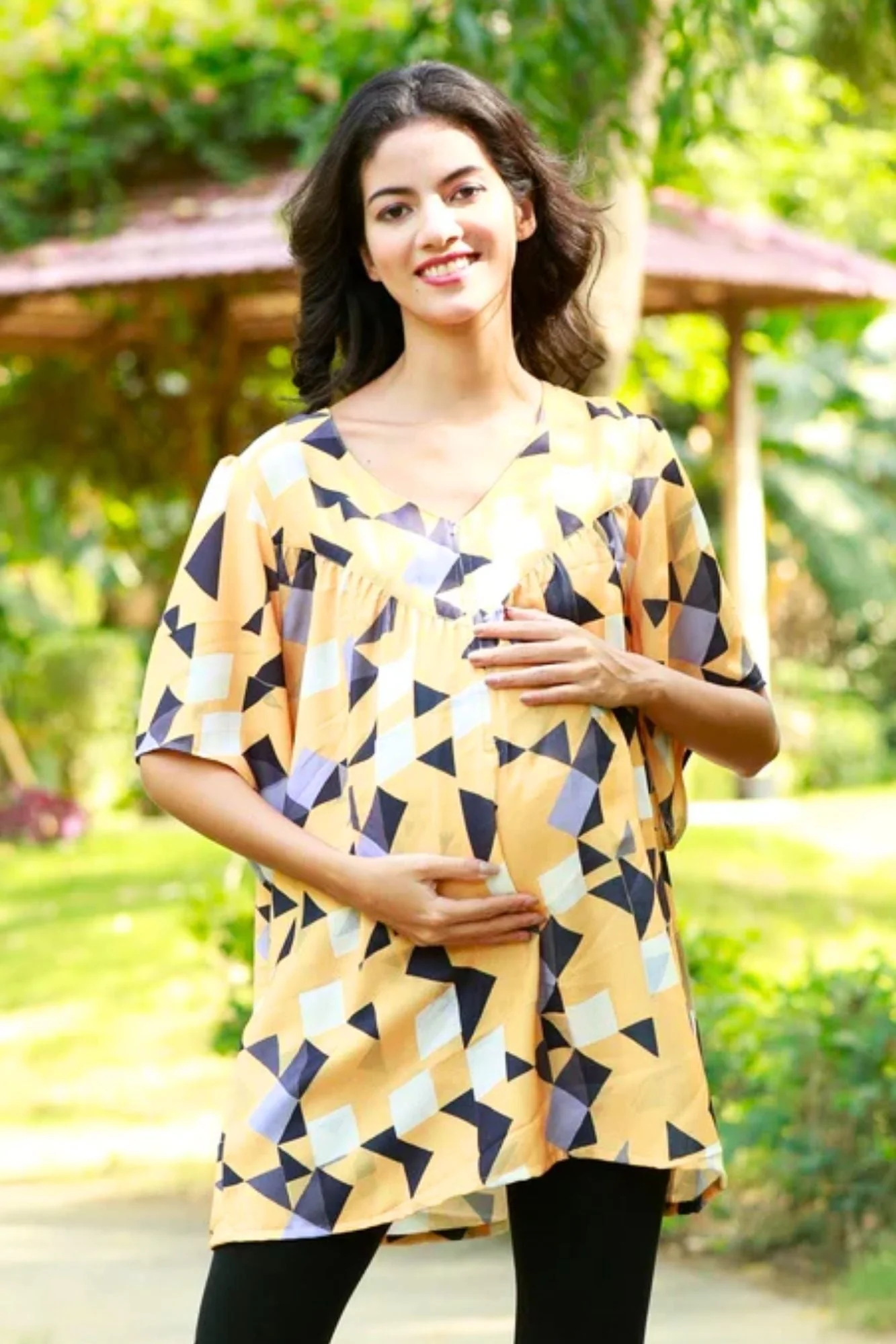 Abstract Tuscany Gathered Maternity & Nursing Top - Chenance